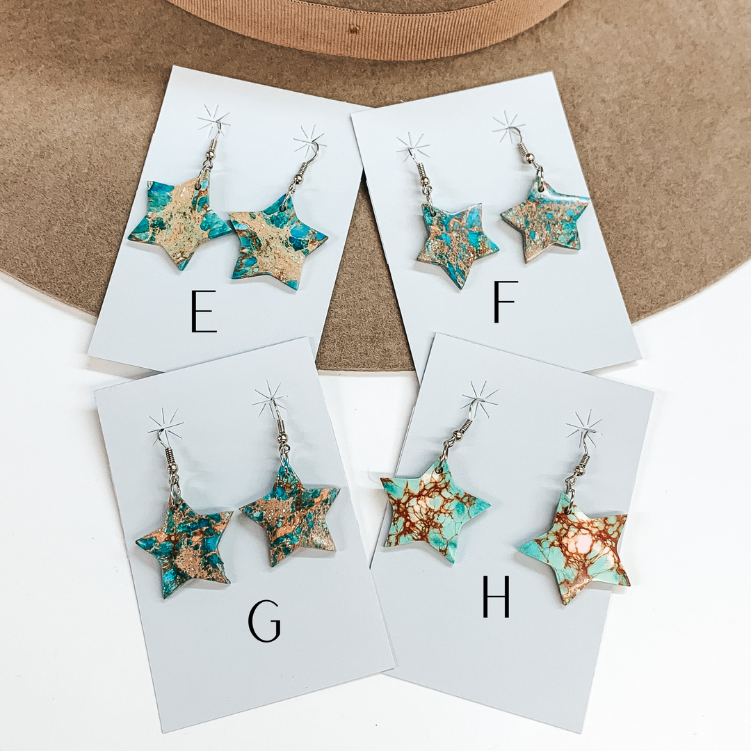 Navajo | Navajo Handmade Star Blue Indigo Turquoise Slab Earrings on Sterling Silver Fishhook - Giddy Up Glamour Boutique
