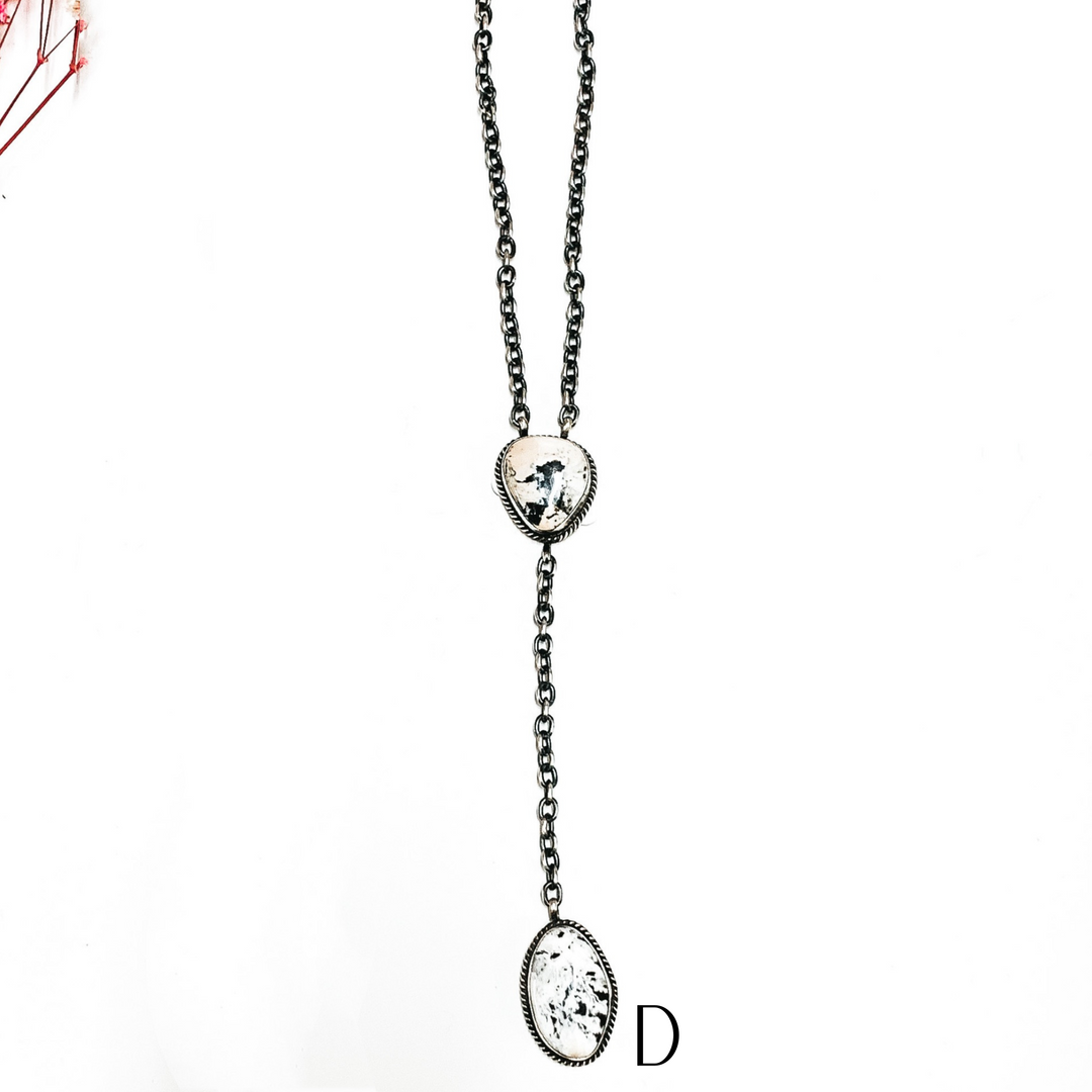Tim Smith | Navajo Handmade Sterling Silver Lariat Necklace with White Buffalo Stones - Giddy Up Glamour Boutique