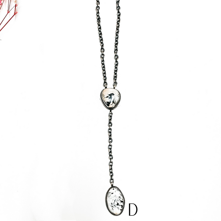 Tim Smith | Navajo Handmade Sterling Silver Lariat Necklace with White Buffalo Stones - Giddy Up Glamour Boutique