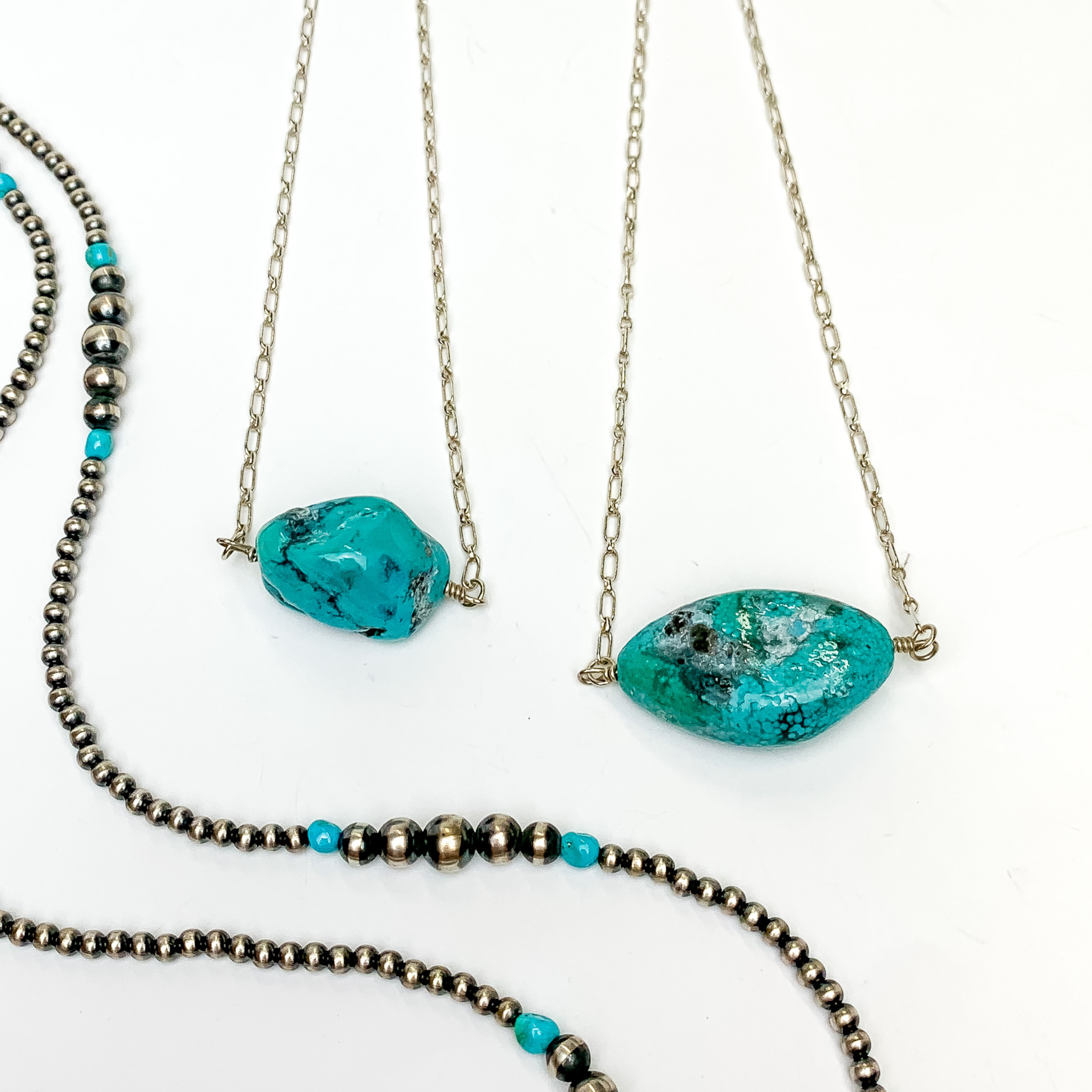 Navajo | Navajo Handmade Large Turquoise Chunk Stone on Silver Chain Necklace - Giddy Up Glamour Boutique