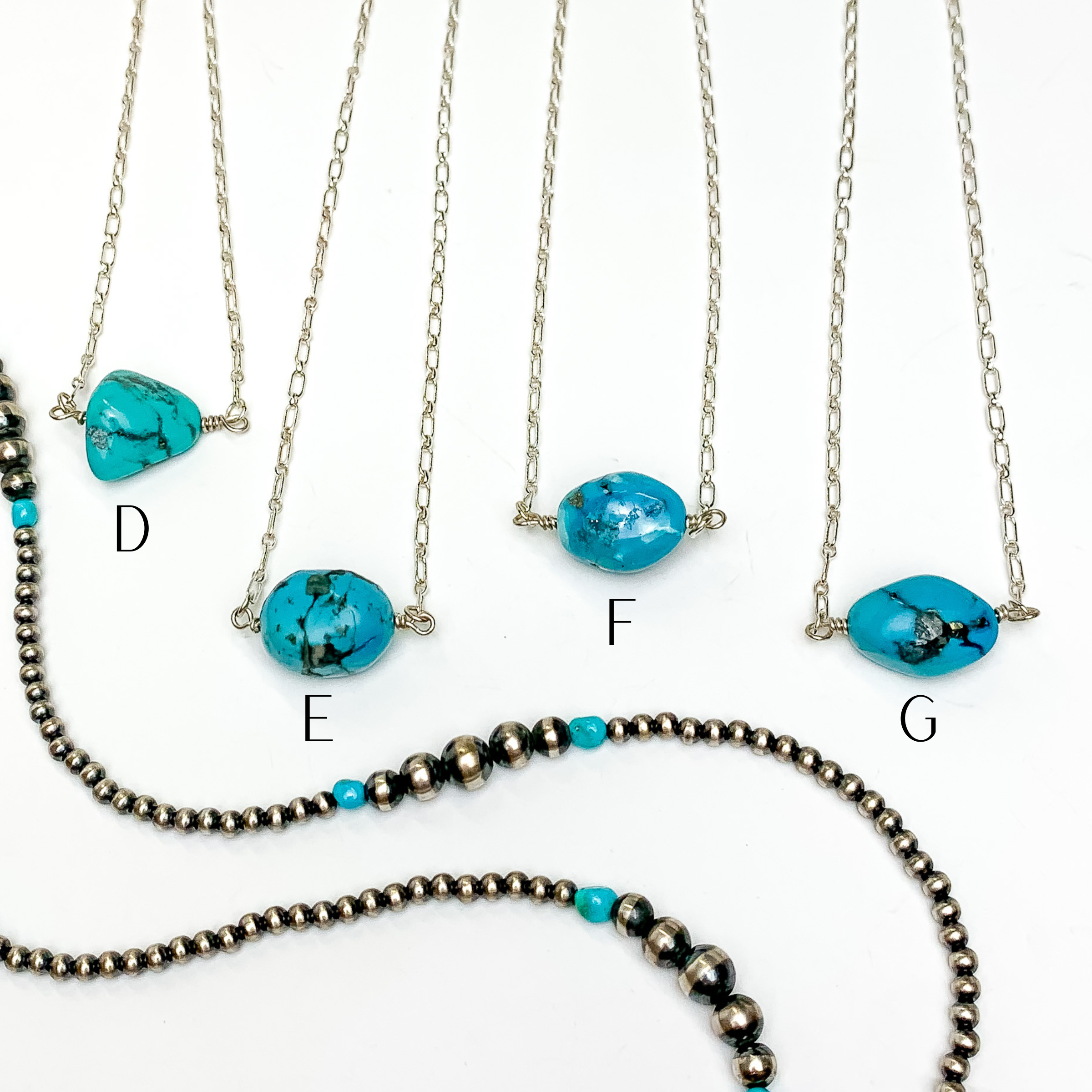 Navajo | Navajo Handmade Small Turquoise Chunk Stone on Silver Chain Necklace - Giddy Up Glamour Boutique