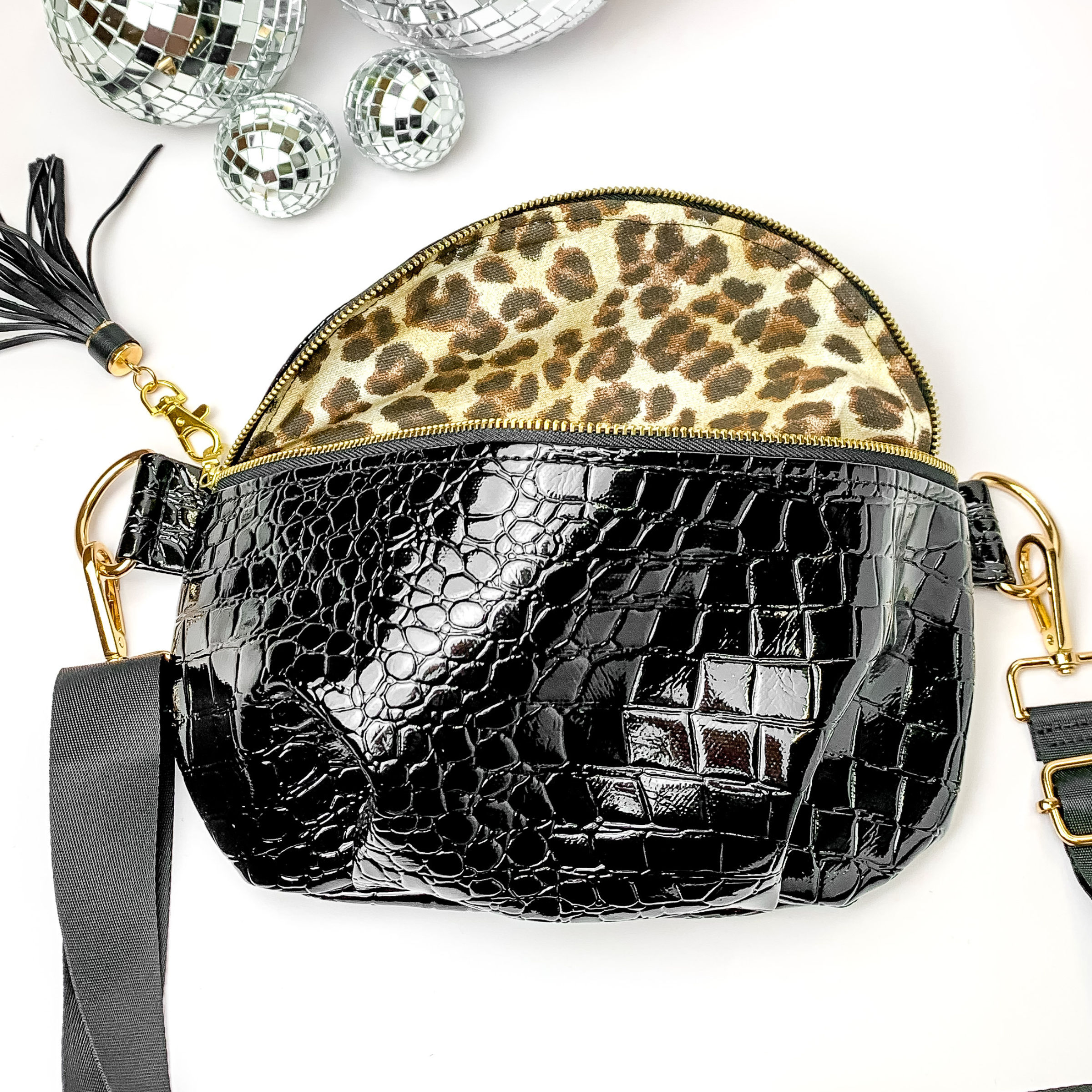 Makeup Junkie | Midnight Sidekick with Adjustable Strap in Black Croc Print - Giddy Up Glamour Boutique