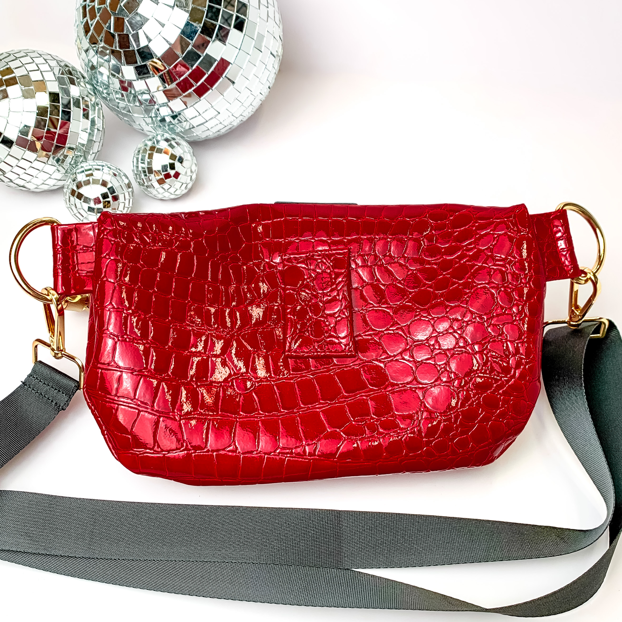 Makeup Junkie | Vixen Sidekick with Adjustable Strap in Cherry Red Croc Print - Giddy Up Glamour Boutique