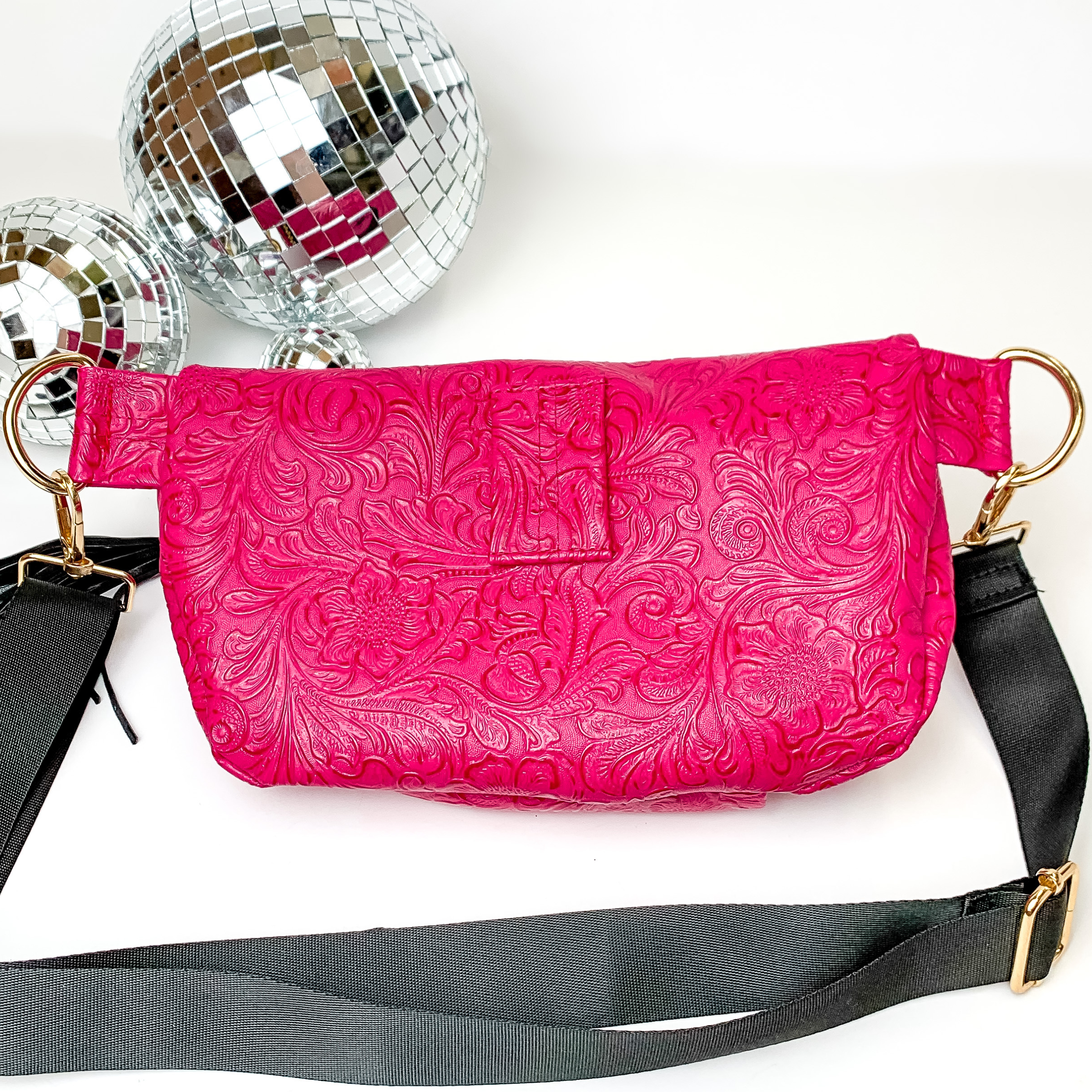 Makeup Junkie | MJ Dream Sidekick with Adjustable Strap in Hot Pink Tooled Print - Giddy Up Glamour Boutique