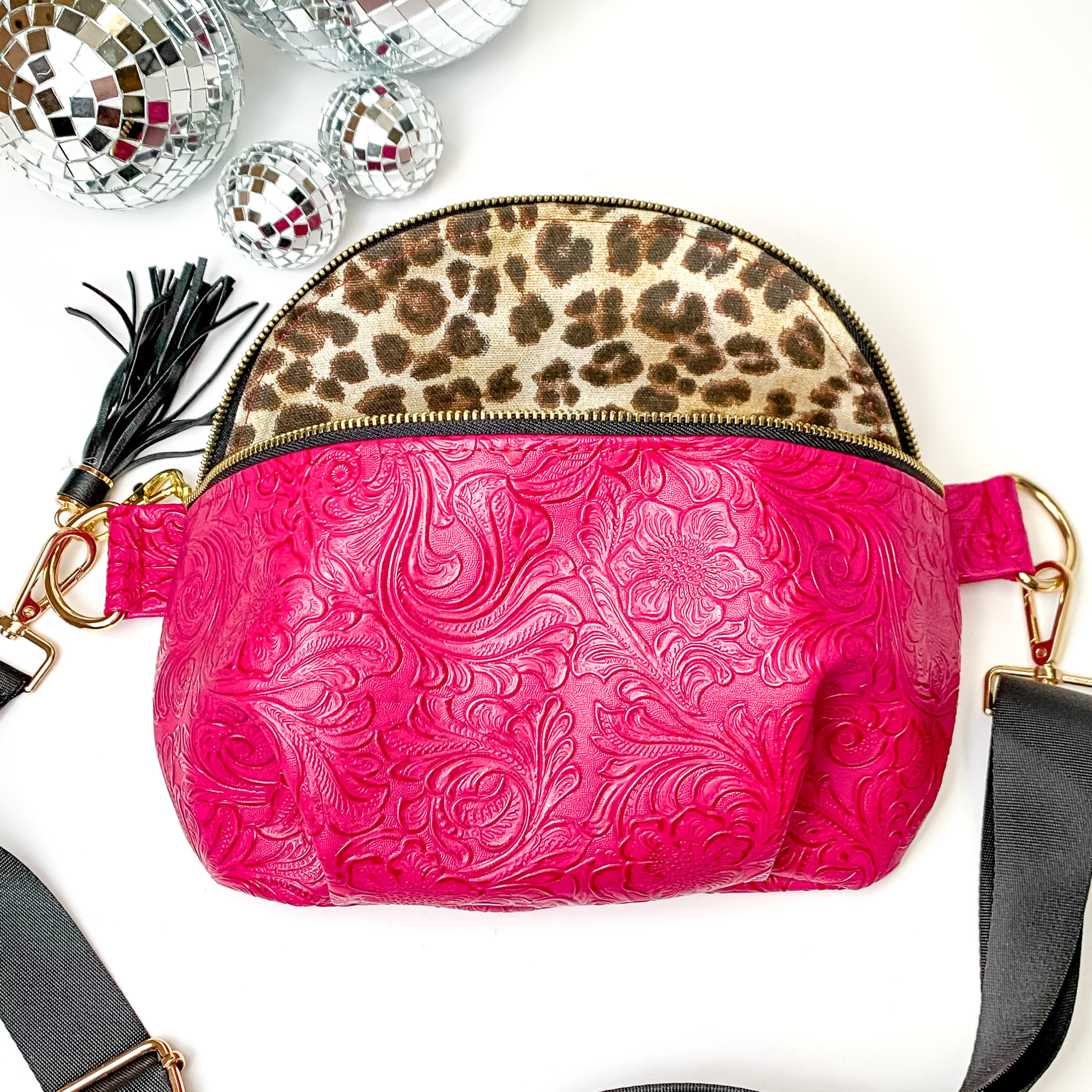 Makeup Junkie | MJ Dream Sidekick with Adjustable Strap in Hot Pink Tooled Print - Giddy Up Glamour Boutique