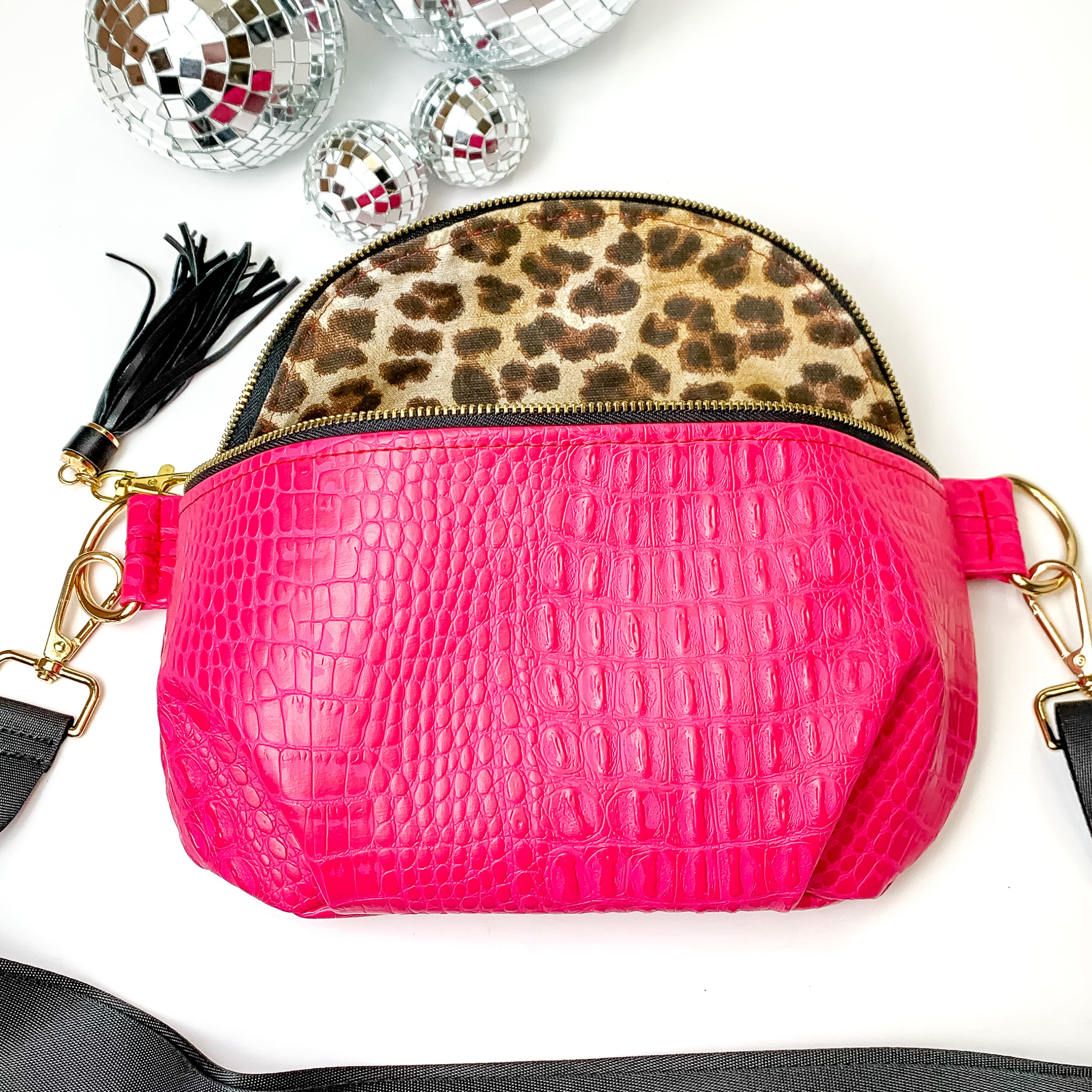 Makeup Junkie | Dolly Sidekick with Adjustable Strap in Hot Pink Croc Print - Giddy Up Glamour Boutique