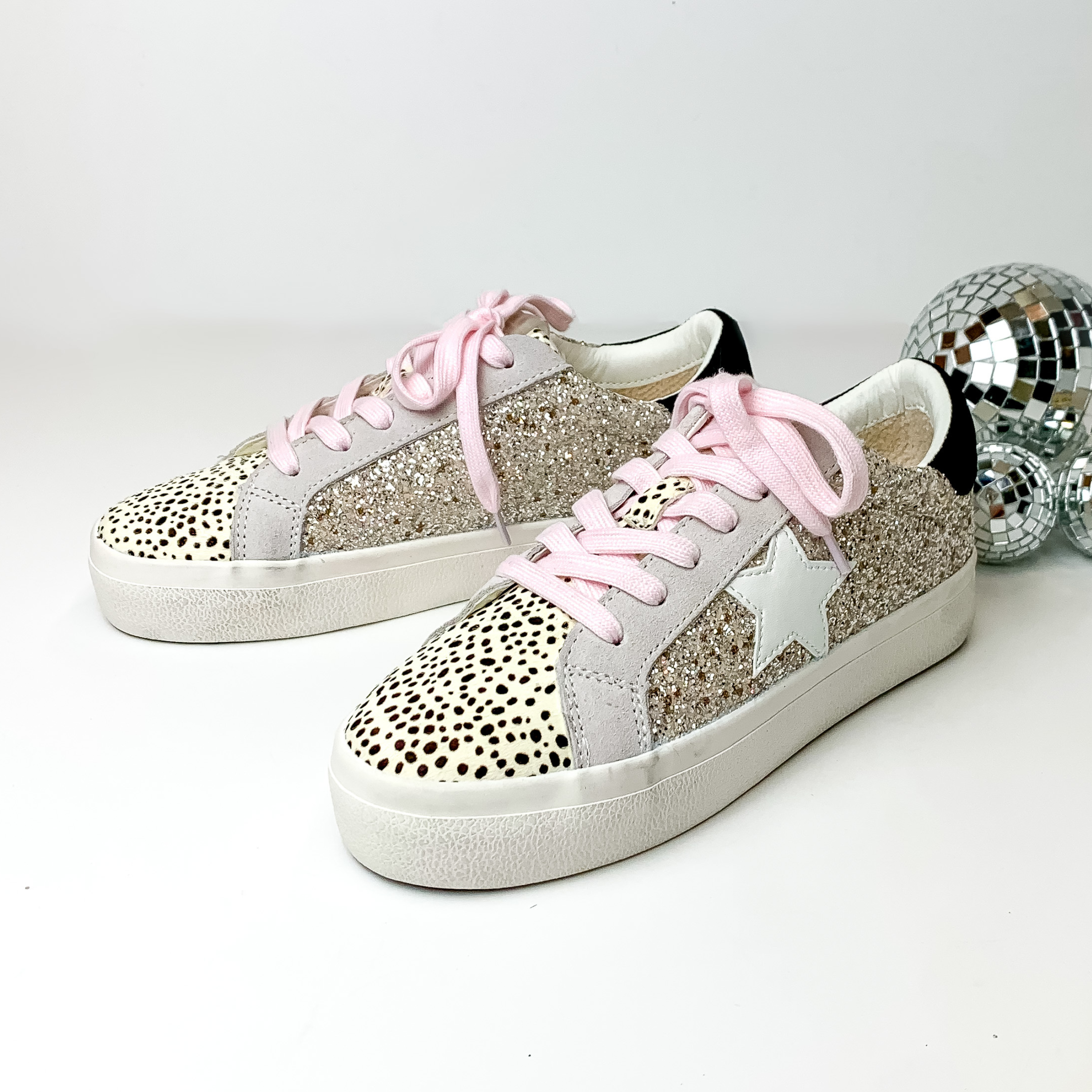 Vintage Havana | Hailey Sneakers in Washed Glitter and Cheetah Print