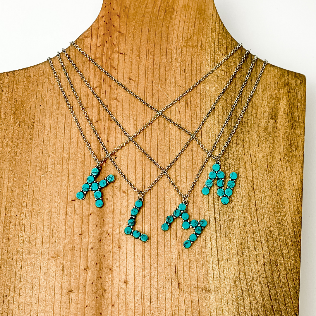 Mini Turquoise Initial Necklaces - Giddy Up Glamour Boutique
