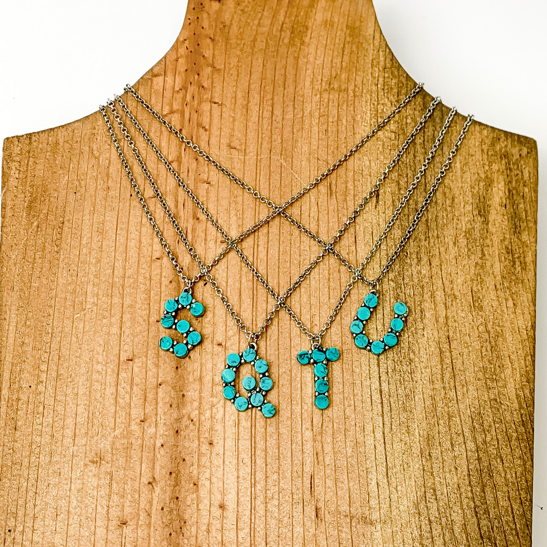 Mini Turquoise Initial Necklaces - Giddy Up Glamour Boutique