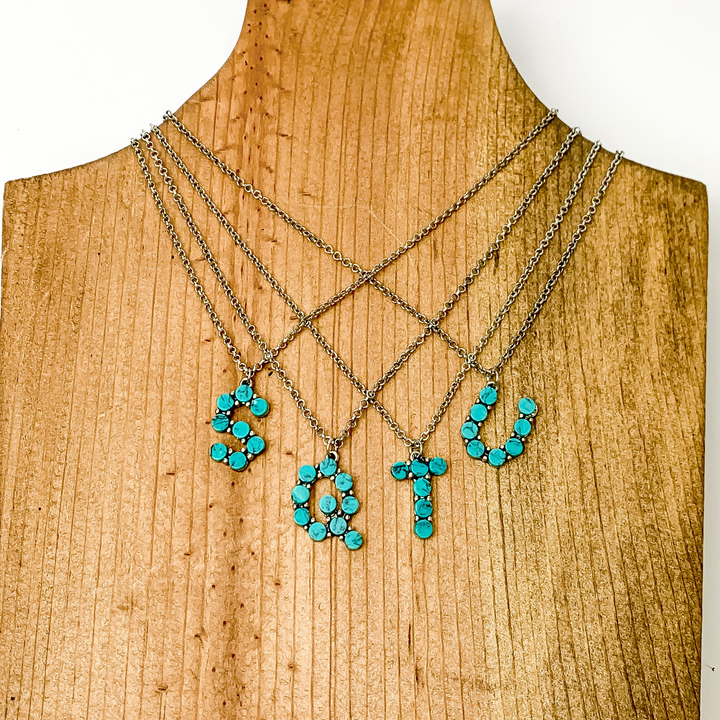 Mini Turquoise Initial Necklaces - Giddy Up Glamour Boutique