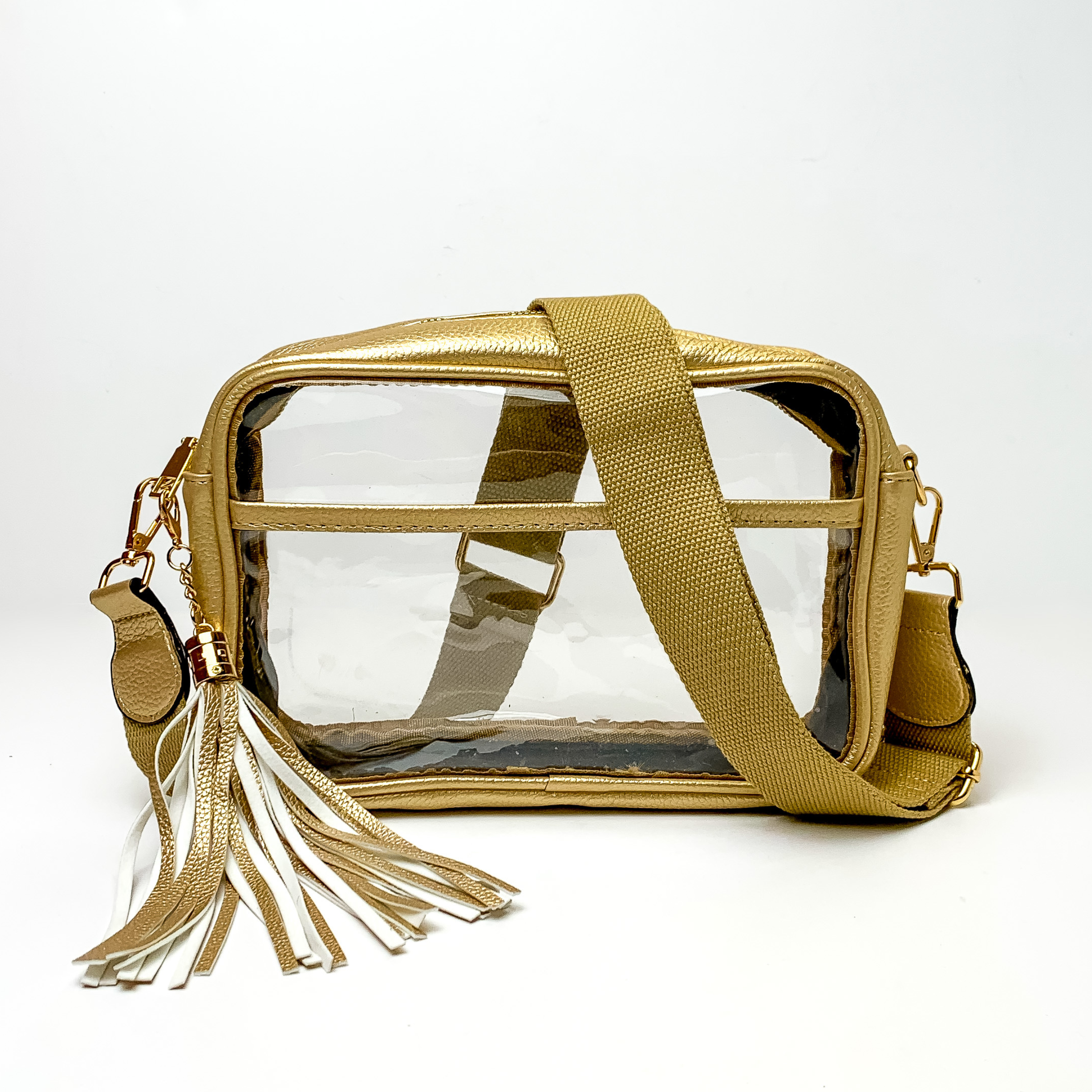 Lovin' Life Small Rectangle Clear Crossbody Purse in Gold - Giddy Up Glamour Boutique