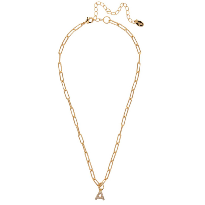 Sorrelli | Initial Pendant Necklace in Bright Gold Tone and Crystal - Giddy Up Glamour Boutique