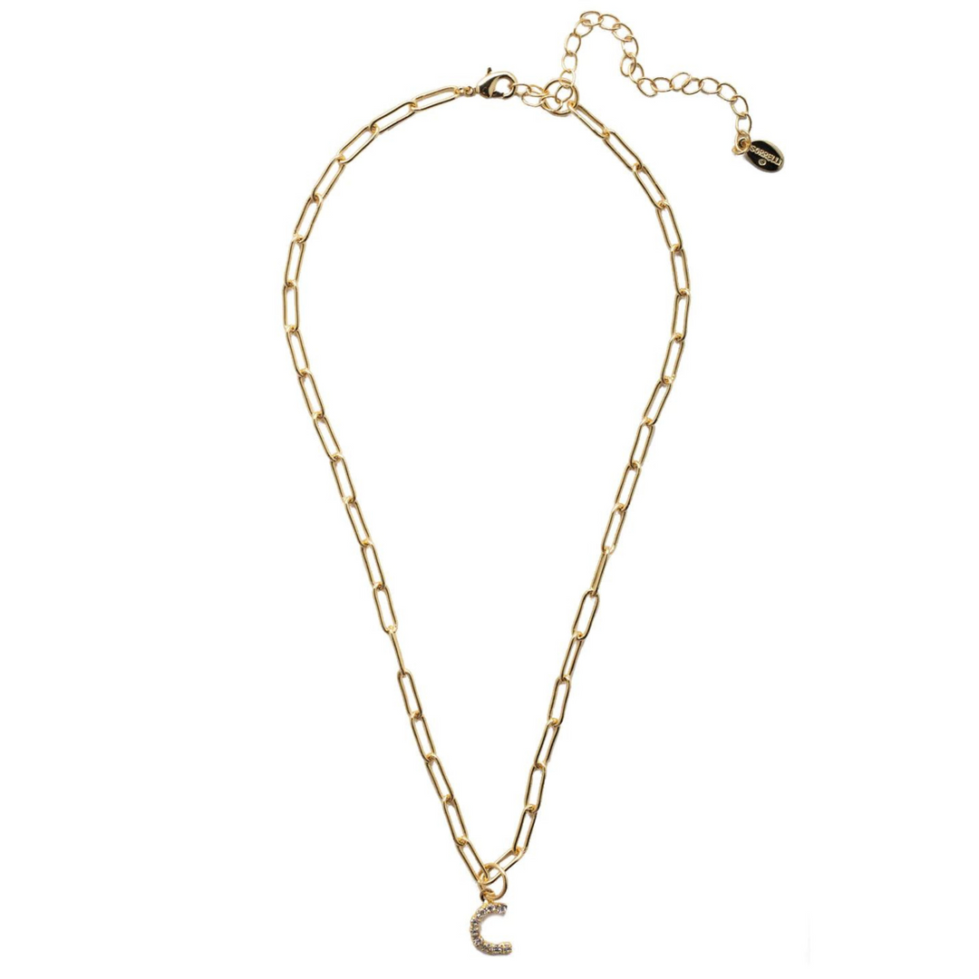 Sorrelli | Initial Pendant Necklace in Bright Gold Tone and Crystal - Giddy Up Glamour Boutique