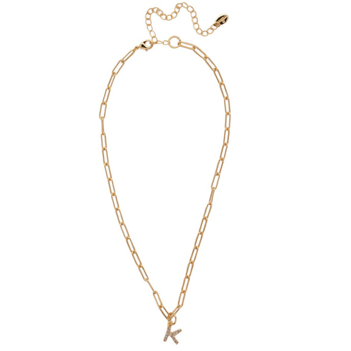 Sorrelli | Initial Pendant Necklace in Bright Gold Tone and Crystal - Giddy Up Glamour Boutique