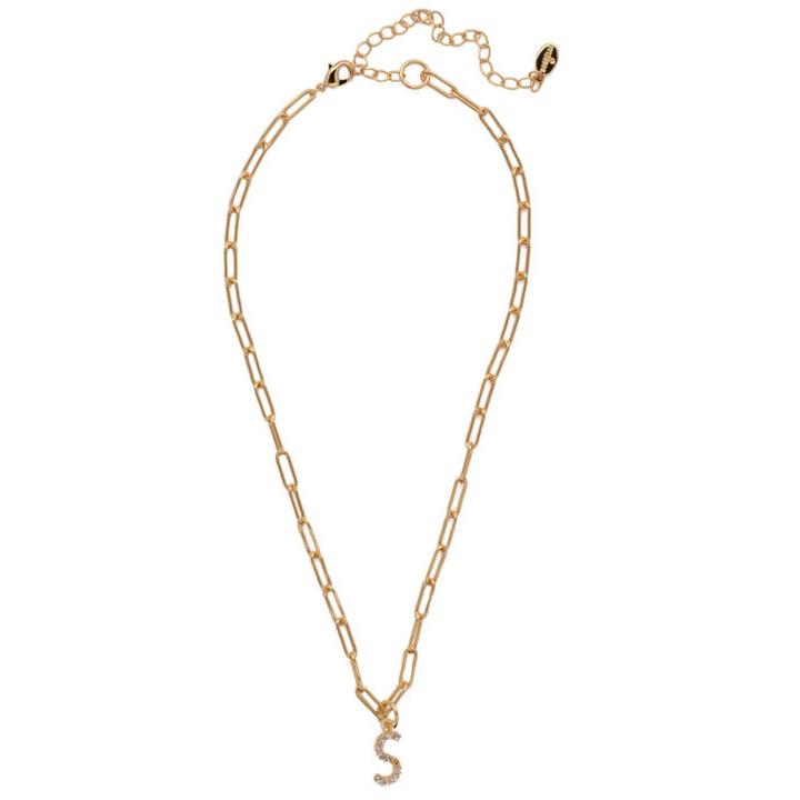 Sorrelli | Initial Pendant Necklace in Bright Gold Tone and Crystal - Giddy Up Glamour Boutique