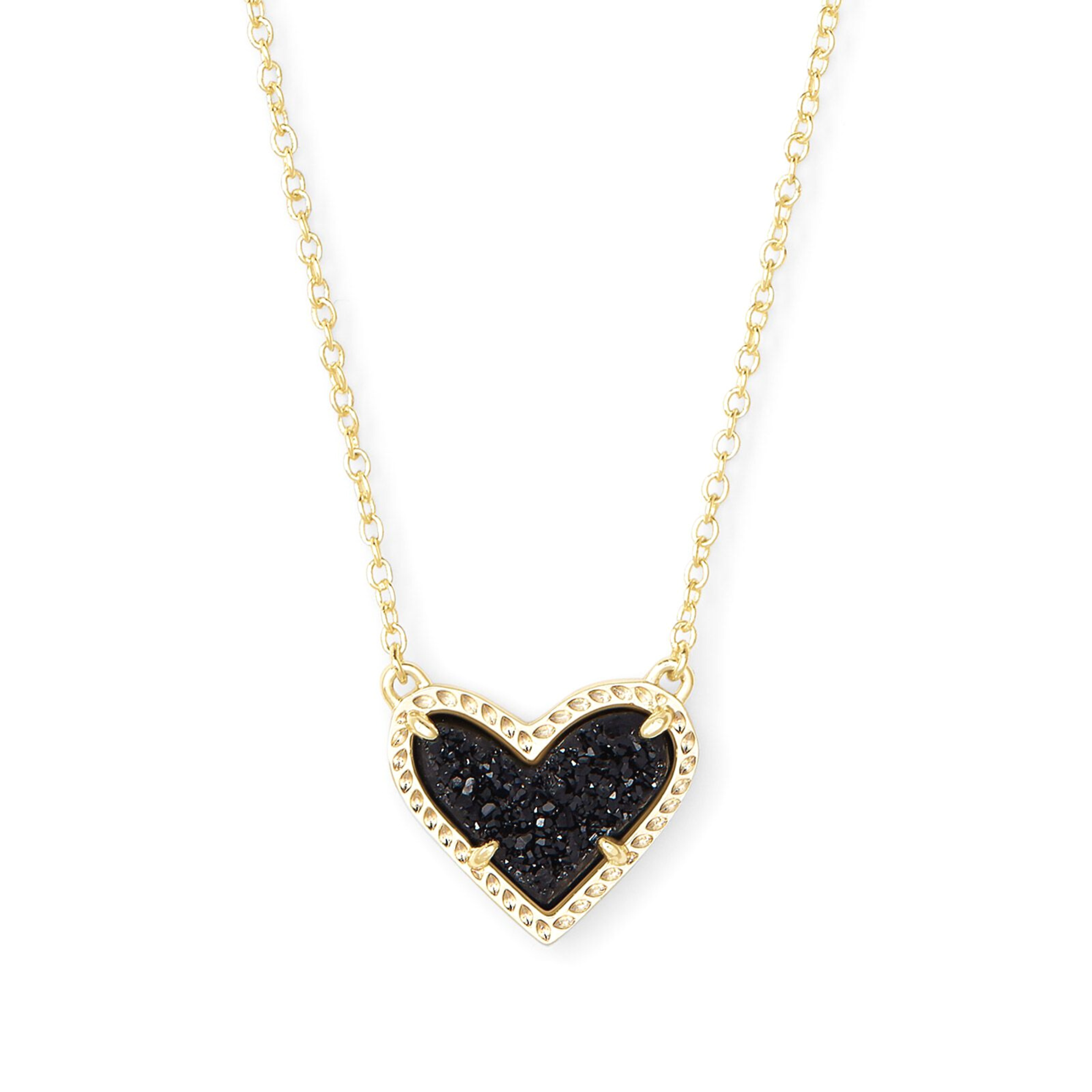 Kendra Scott | Ari Heart Gold Pendant Necklace in Black Drusy - Giddy Up Glamour Boutique