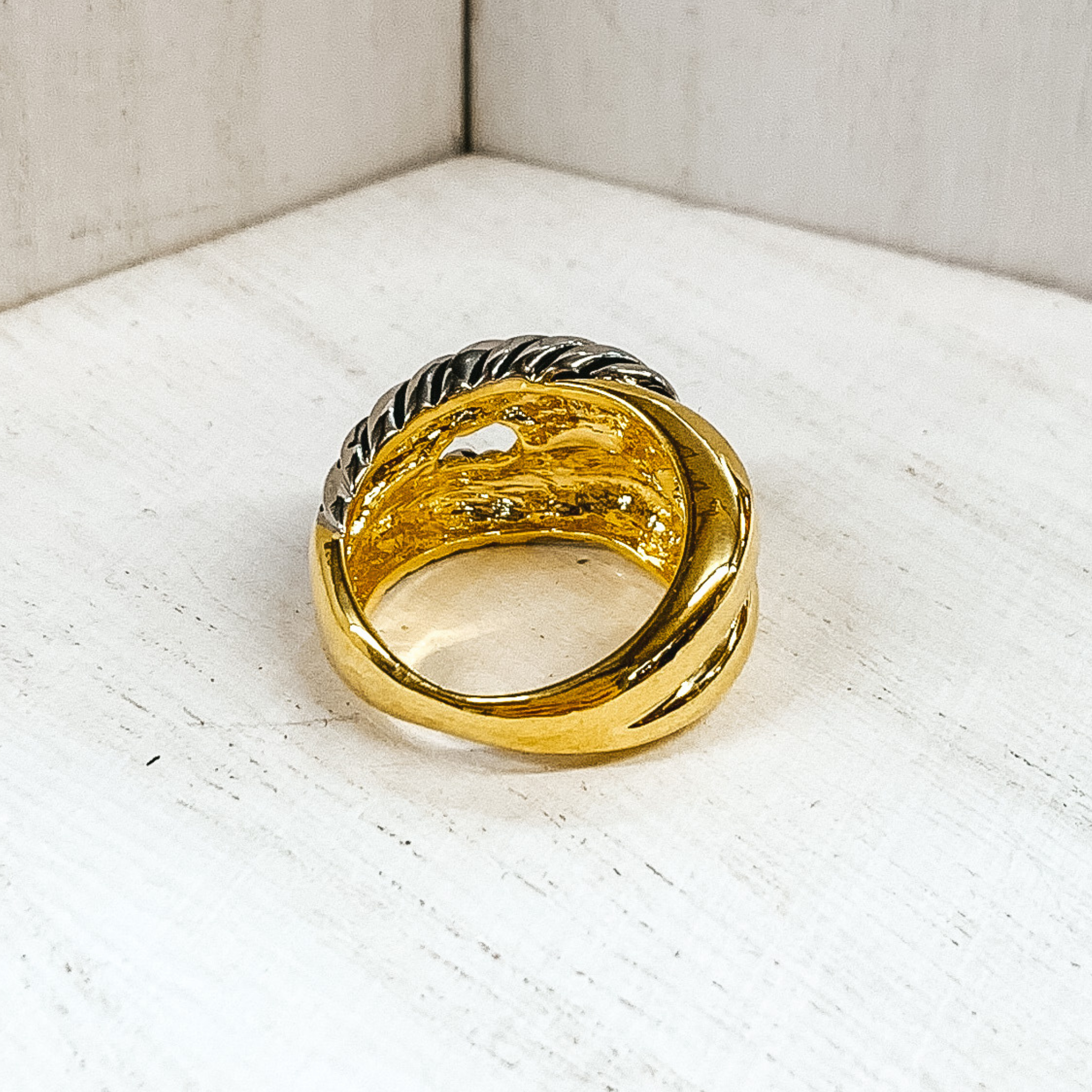 Two Toned Knot Ring in Gold/Silver Tone - Giddy Up Glamour Boutique