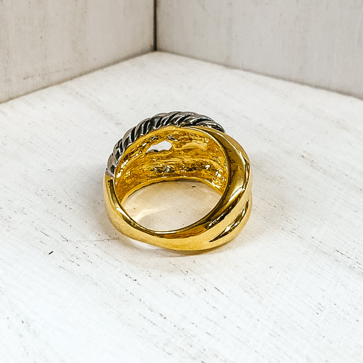 Two Toned Knot Ring in Gold/Silver Tone - Giddy Up Glamour Boutique
