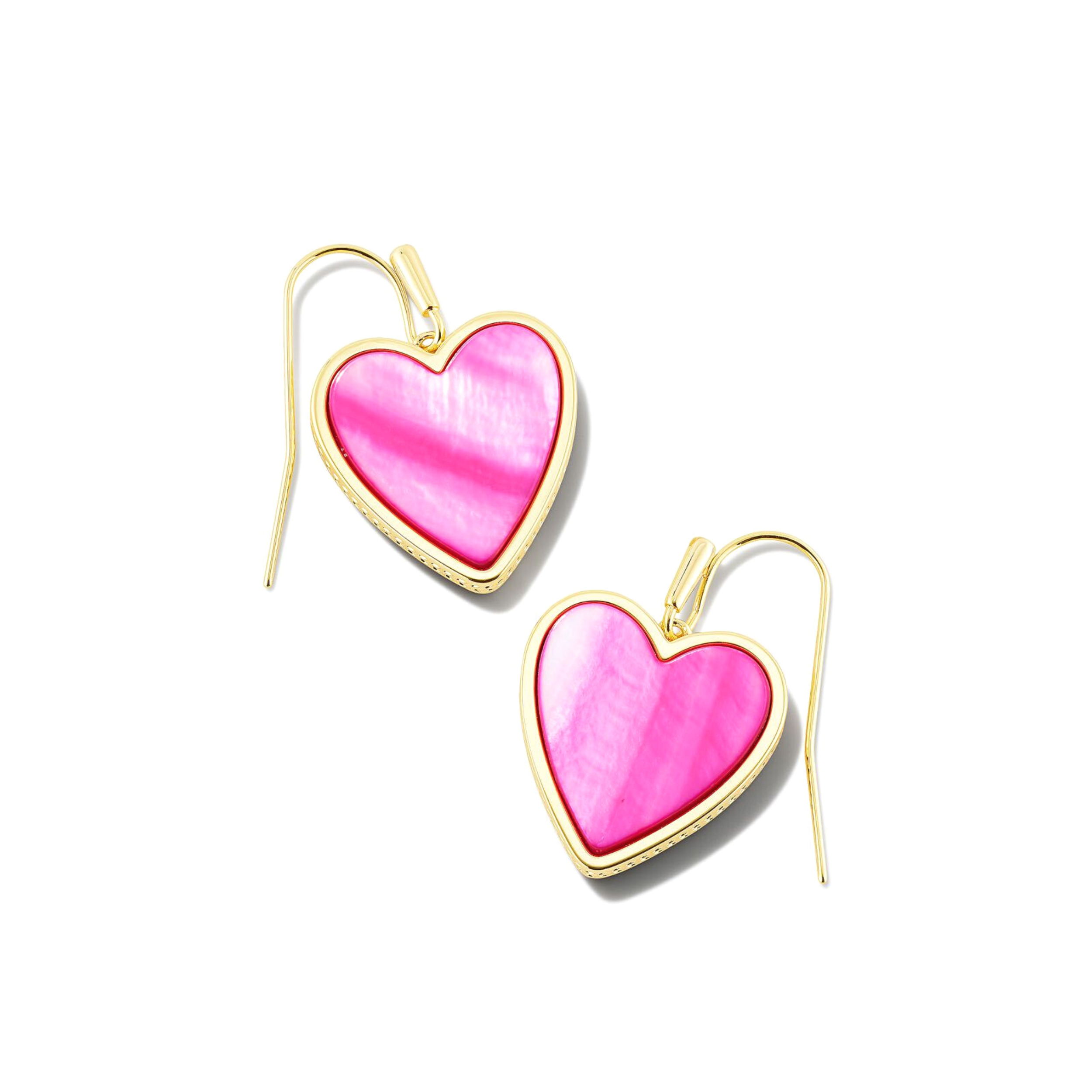 Kendra Scott | Heart Gold Drop Earrings in Hot Pink Mother of Pearl - Giddy Up Glamour Boutique