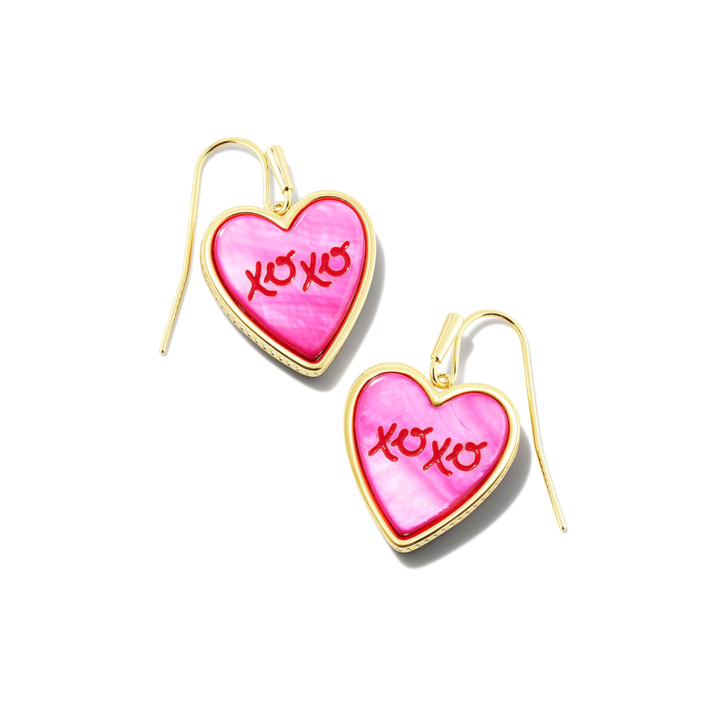 Kendra Scott | XOXO Heart Gold Drop Earrings in Hot Pink Mother of Pearl - Giddy Up Glamour Boutique