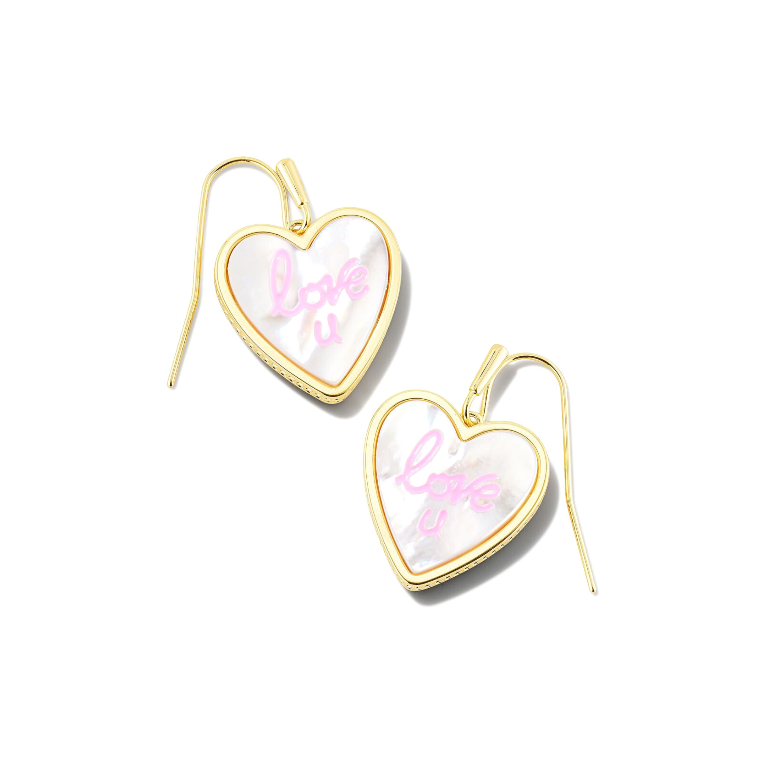 Kendra Scott | Love U Heart Gold Drop Earrings in Ivory Mother-of-Pearl - Giddy Up Glamour Boutique