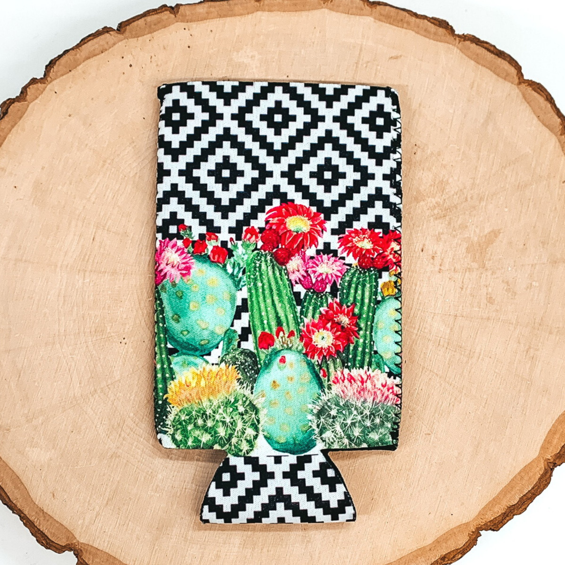 Black and White Cactus Slim Can Koozie - Giddy Up Glamour Boutique