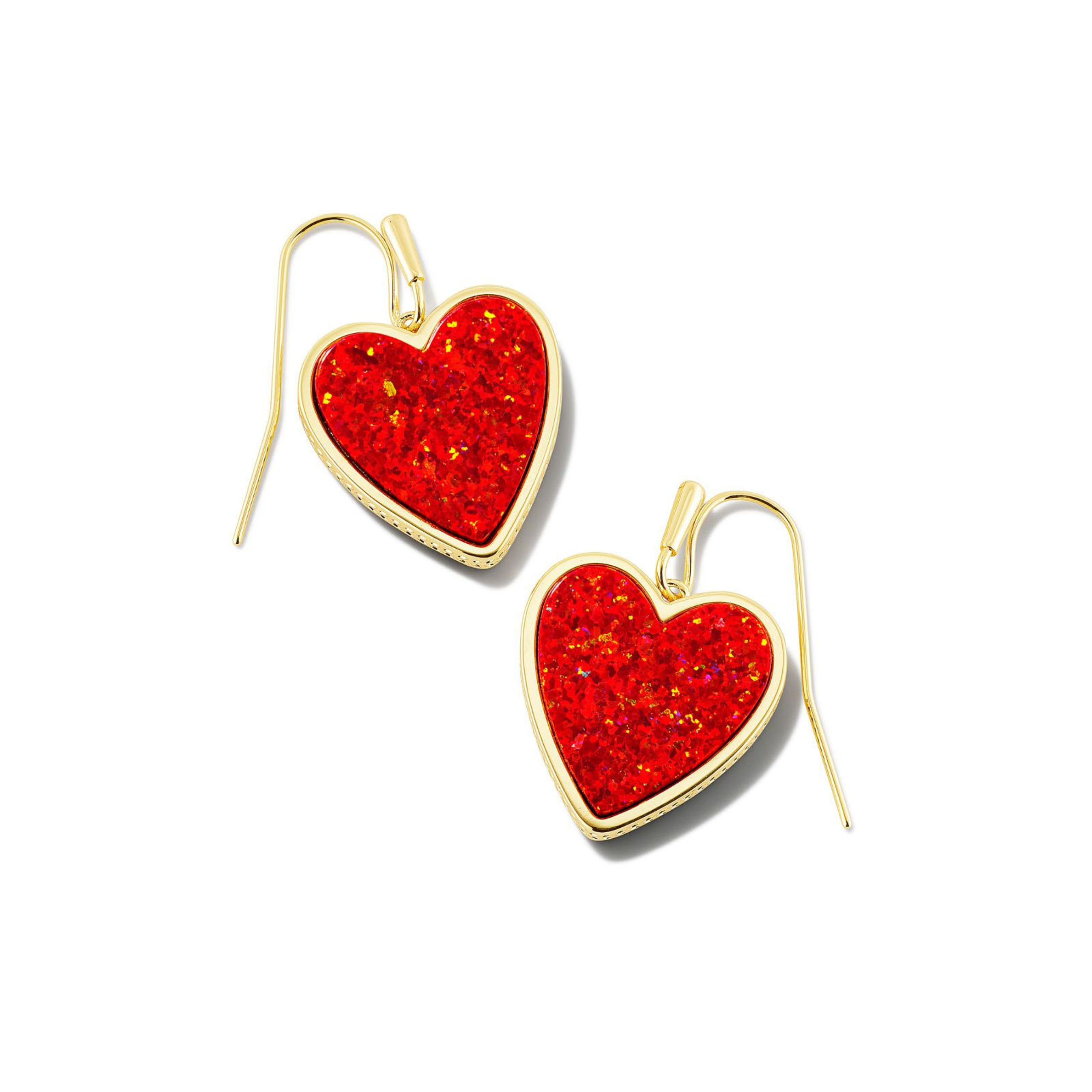 Kendra Scott | Heart Gold Drop Earrings in Red Kyocera Opal