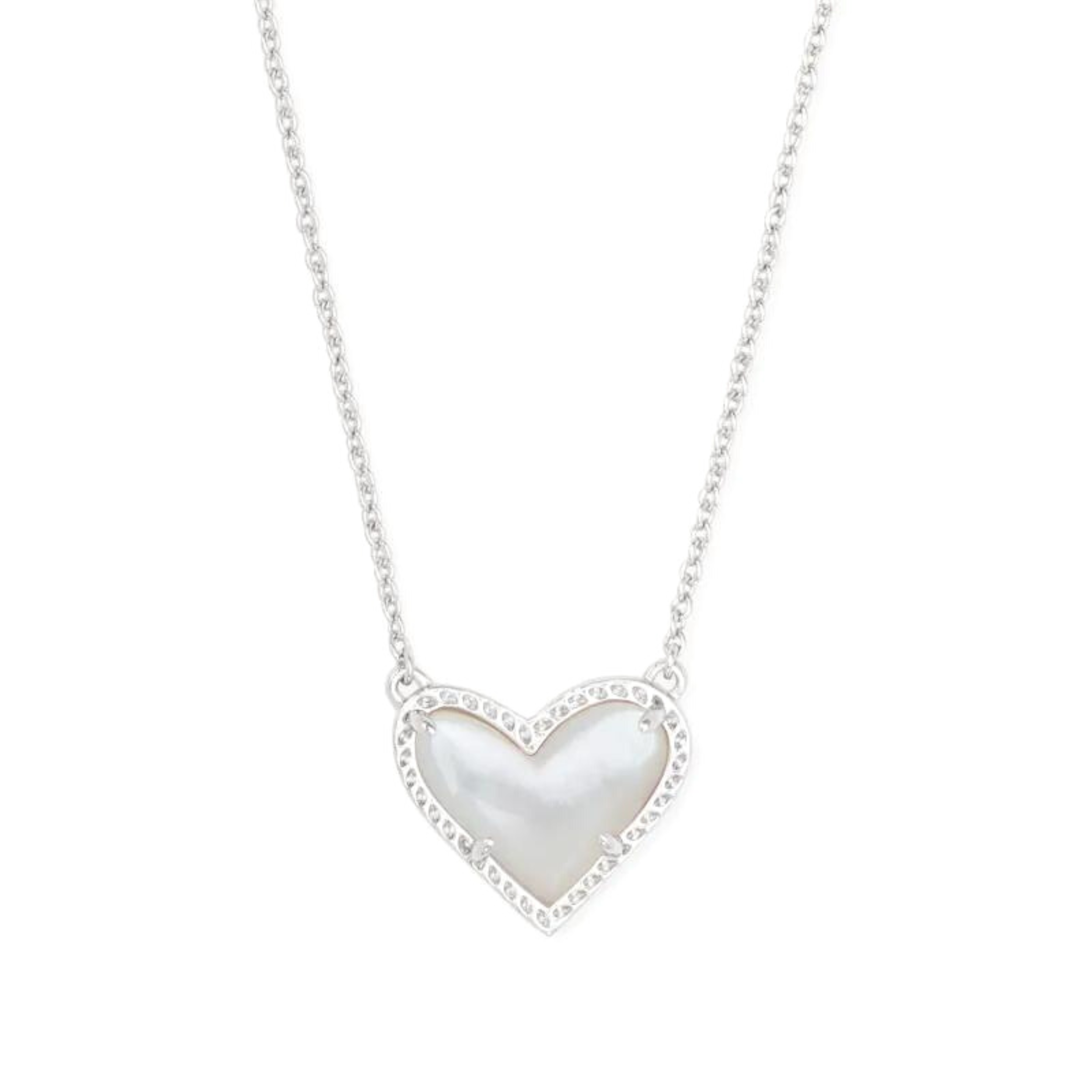 Kendra Scott | Ari Heart Silver Pendant Necklace in Ivory Mother of Pearl - Giddy Up Glamour Boutique