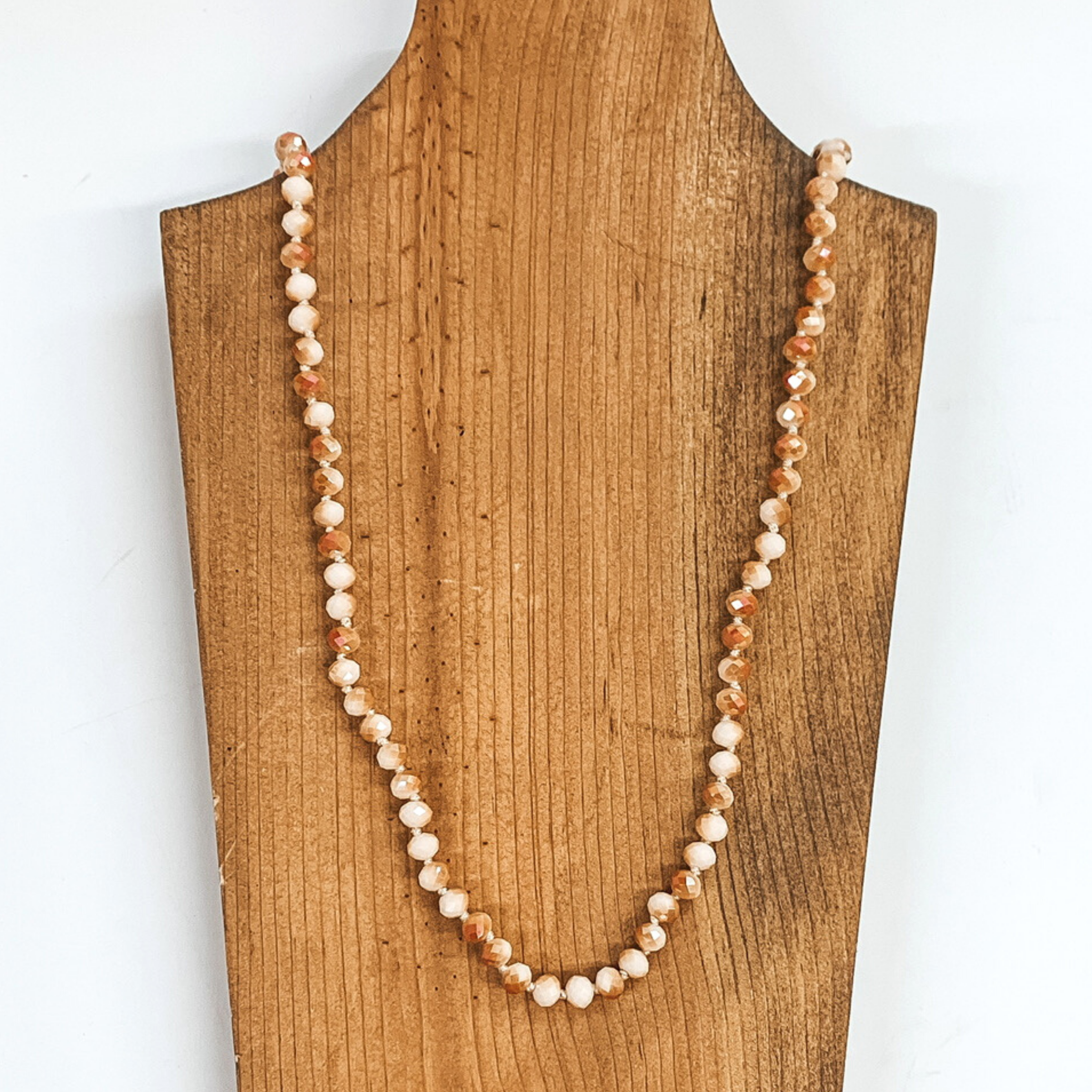 36 Inch Long Layering 8mm Crystal Strand Necklace in Ivory and Rust - Giddy Up Glamour Boutique