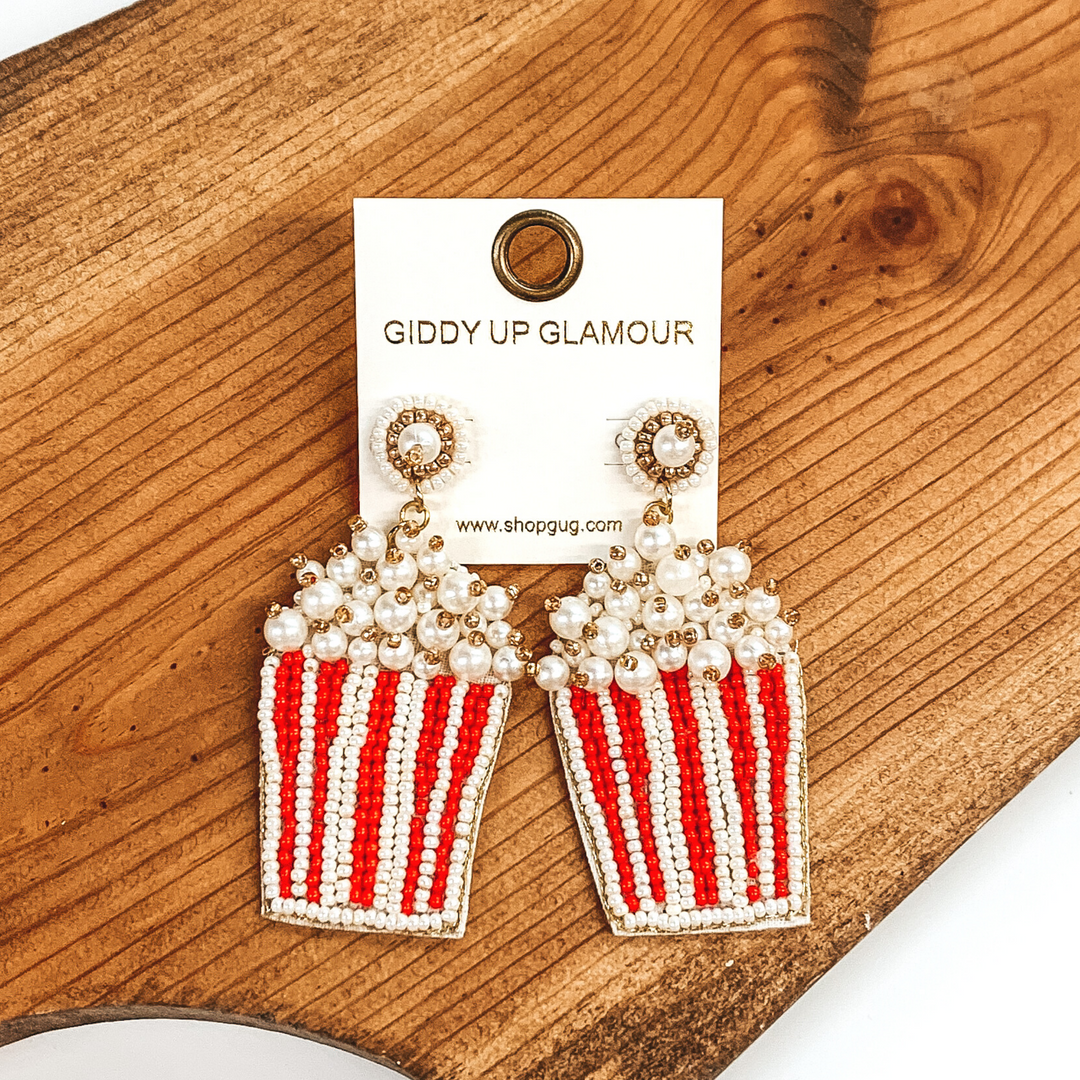Movie Night Seed Bead Popcorn Earrings - Giddy Up Glamour Boutique