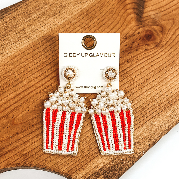 Movie Night Seed Bead Popcorn Earrings - Giddy Up Glamour Boutique