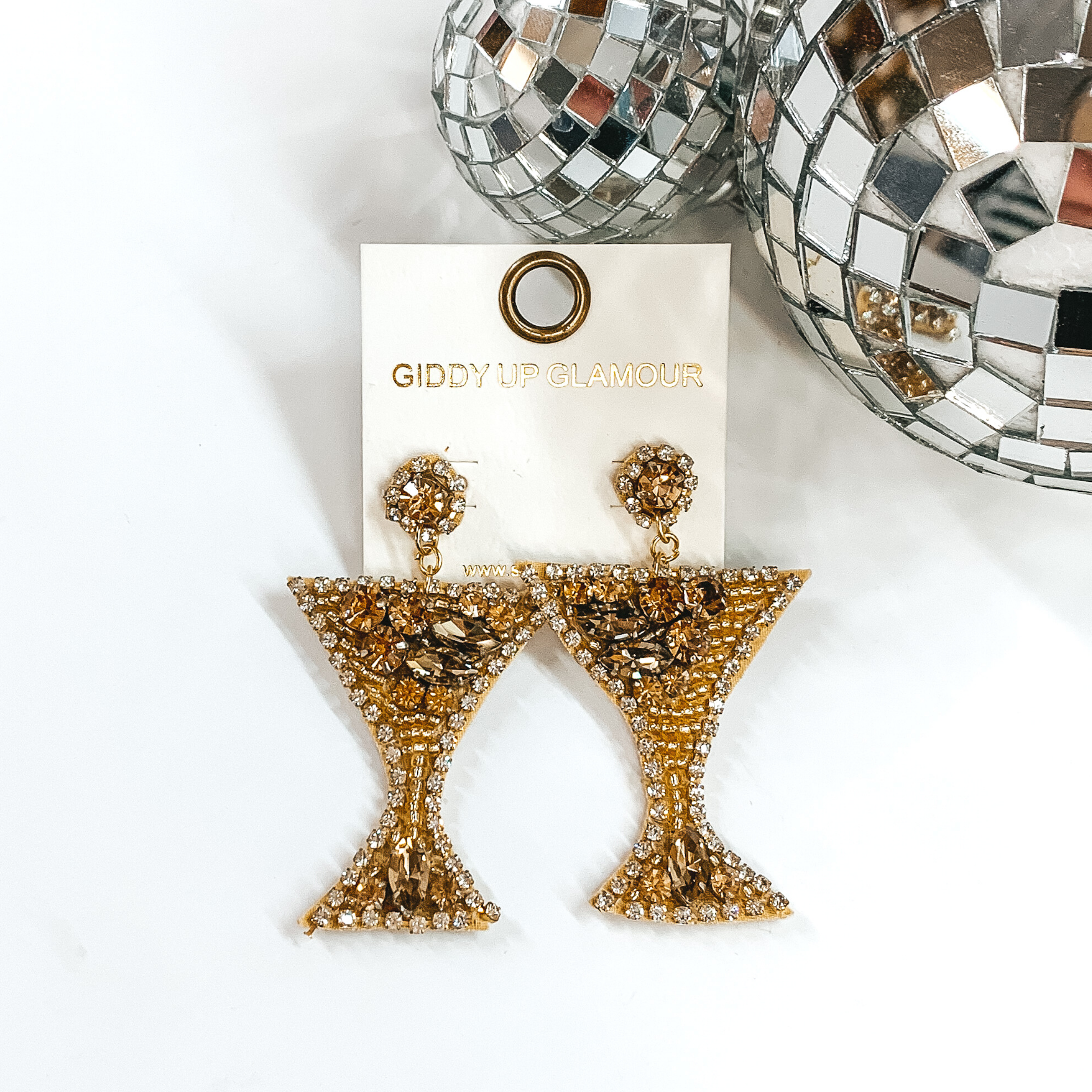Cocktail Glass Beaded Earrings in Gold - Giddy Up Glamour Boutique