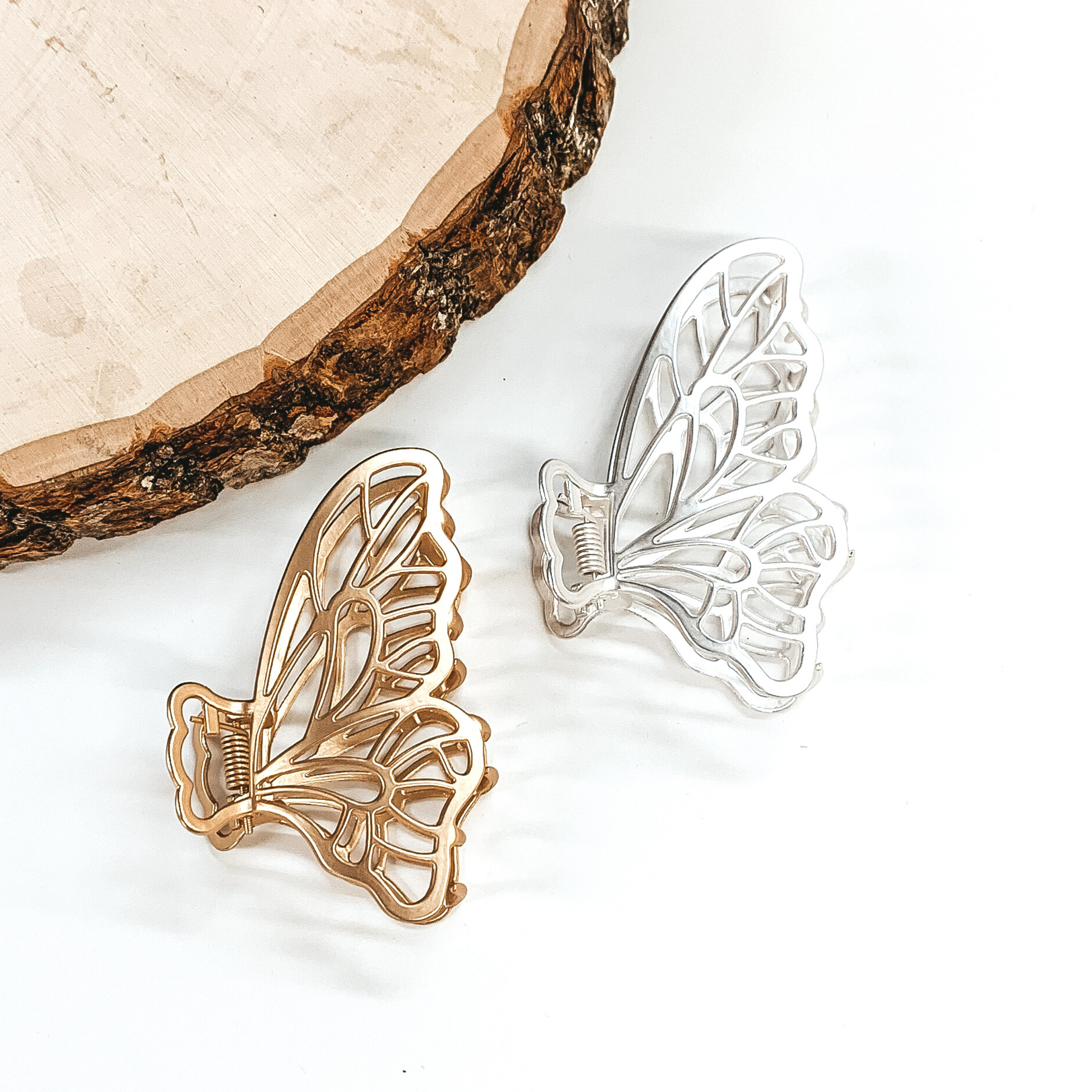 Butterfly Shaped Metal Clip in Matte Silver - Giddy Up Glamour Boutique