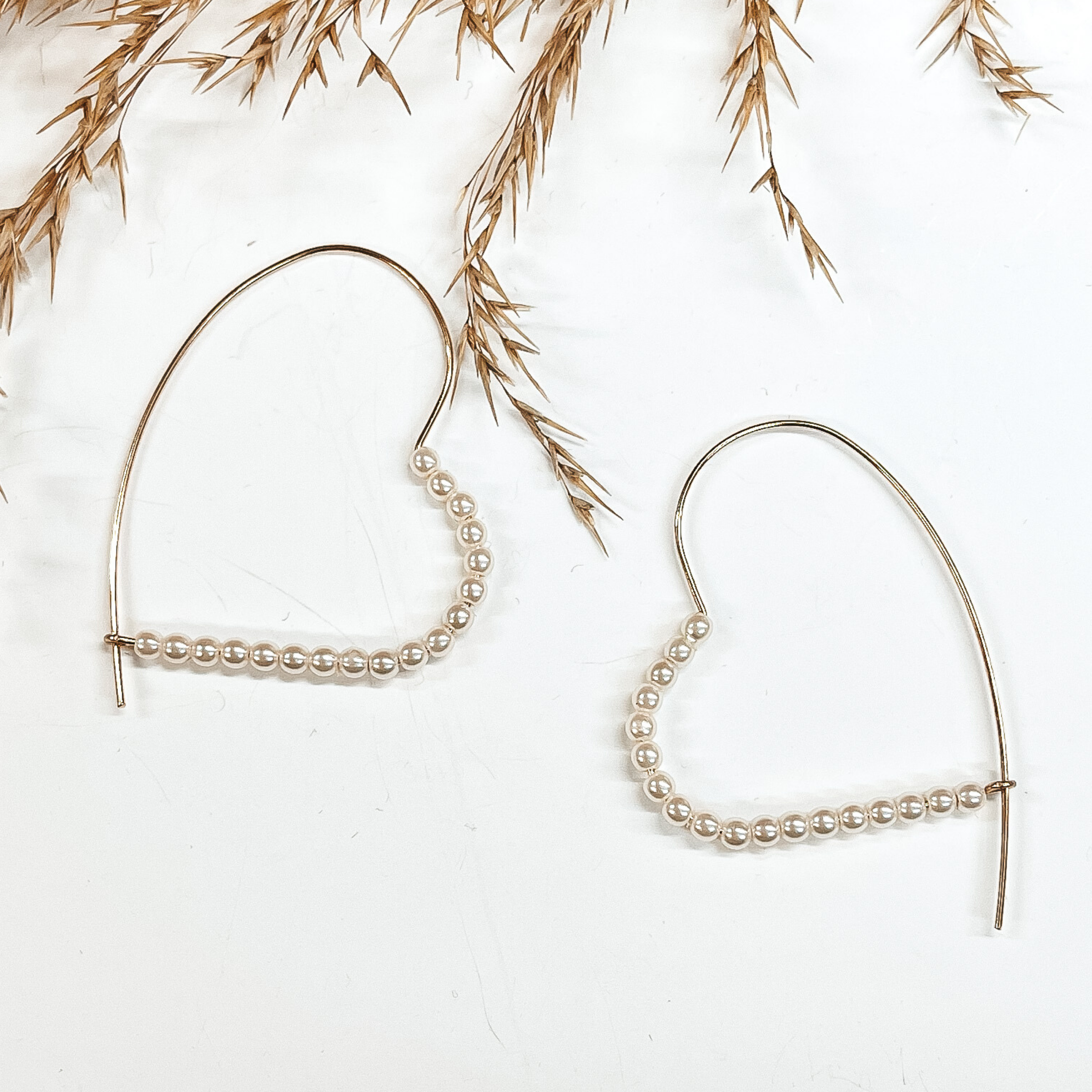 Sweet Darling Kidney Wire Heart Earrings with Pearls in Gold - Giddy Up Glamour Boutique