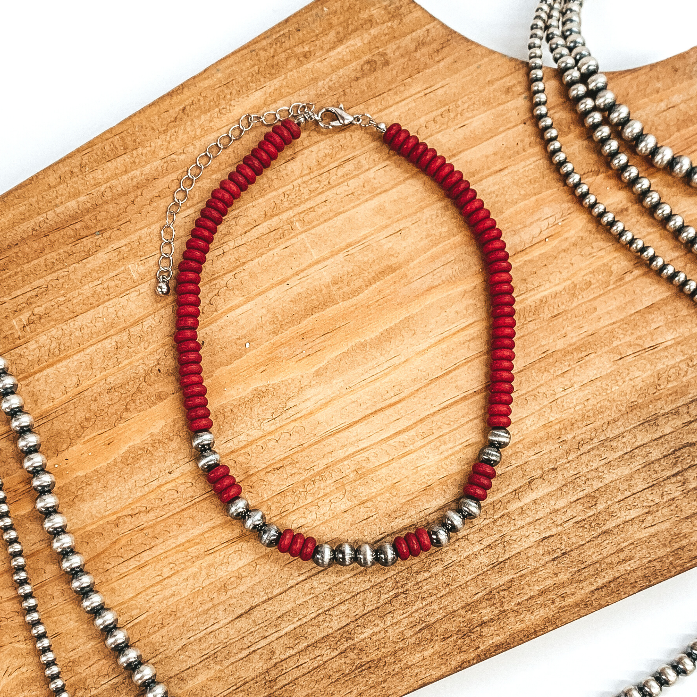 Beaded Stone Choker Necklace with Navajo Beads In Red - Giddy Up Glamour Boutique