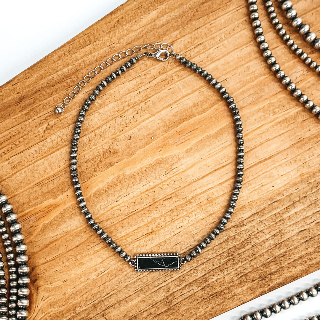 Navajo Inspired Choker with Bar Pendant in Black - Giddy Up Glamour Boutique