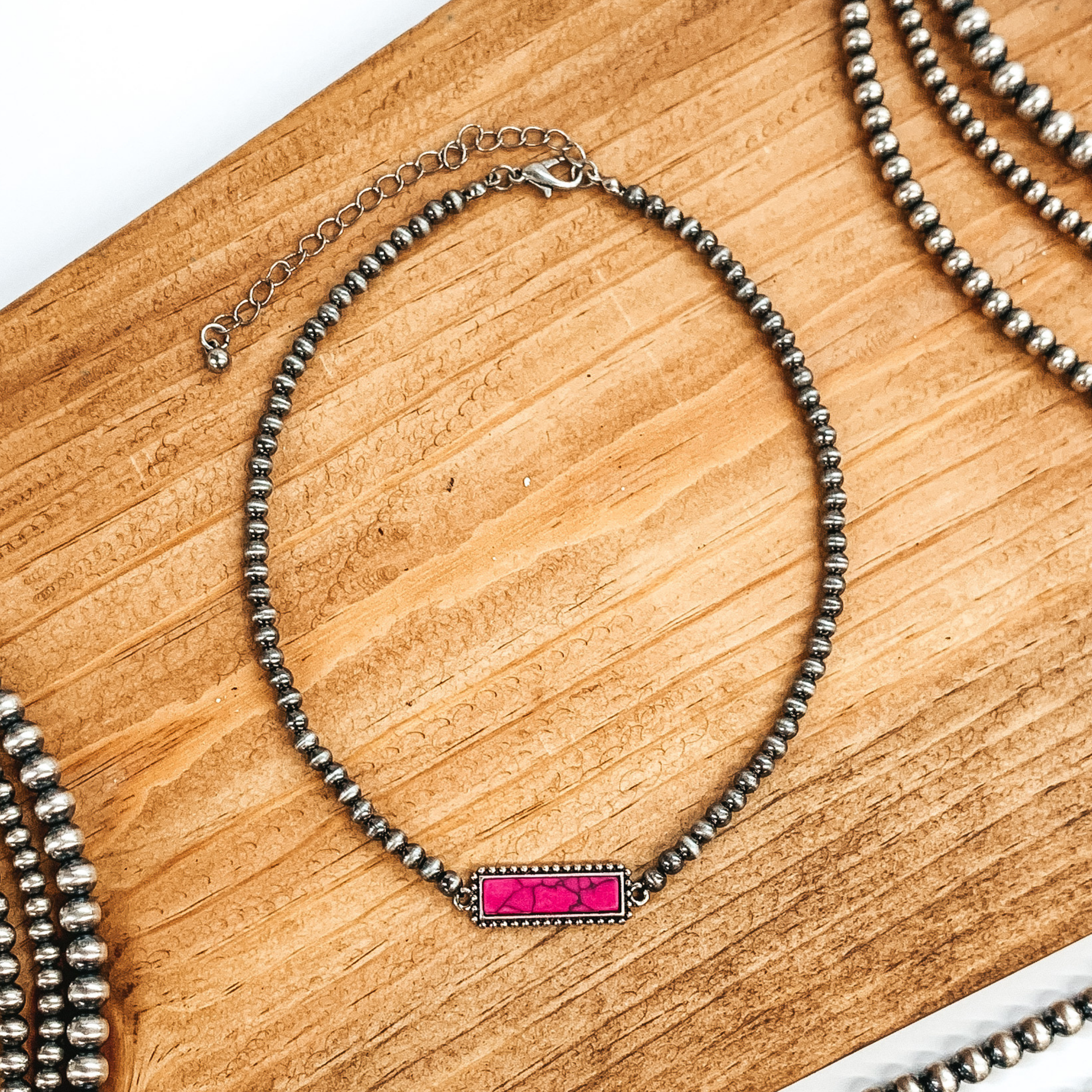 Navajo Inspired Choker with Bar Pendant in Pink - Giddy Up Glamour Boutique
