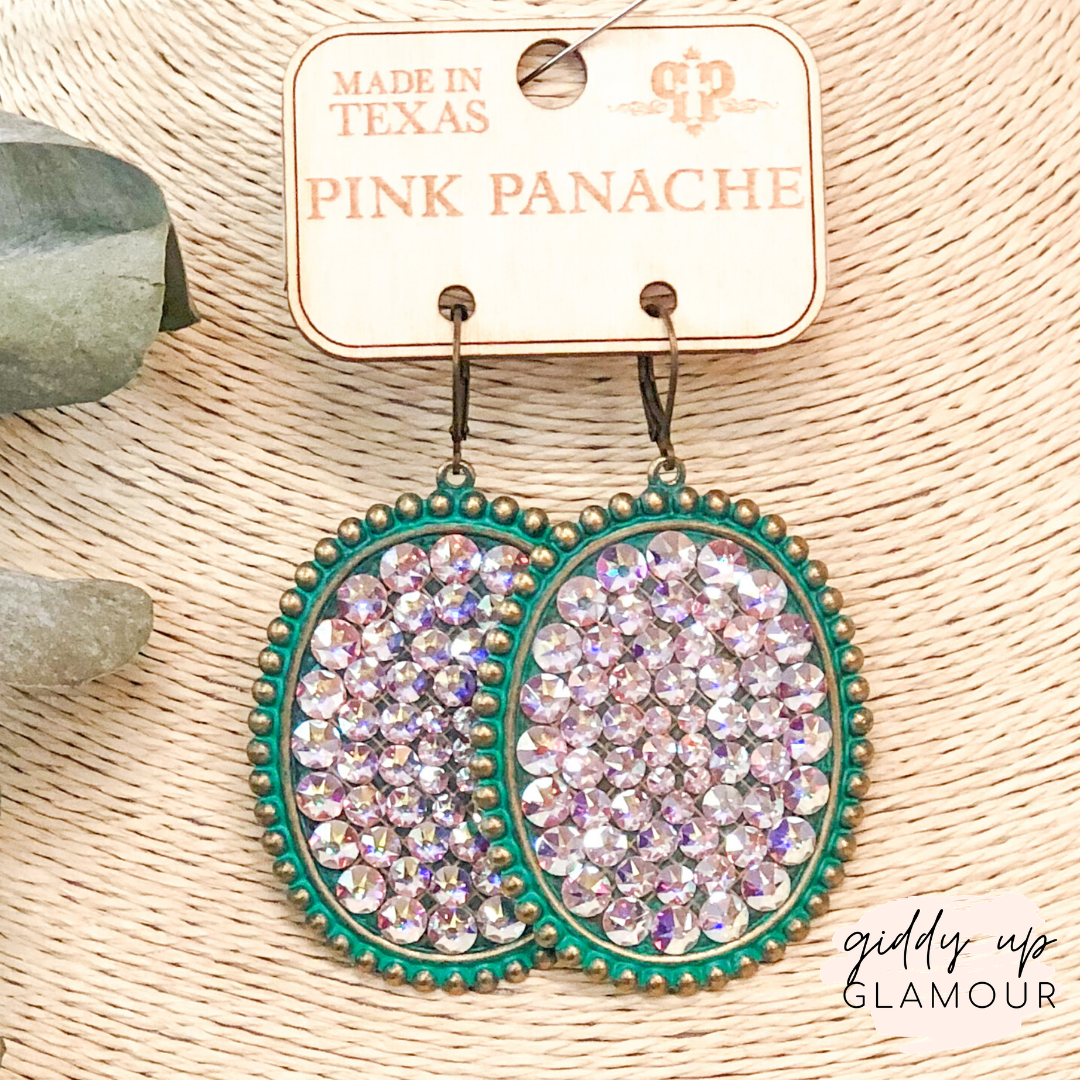 Pink Panache Turquoise Oval Earrings with AB Crystals - Giddy Up Glamour Boutique