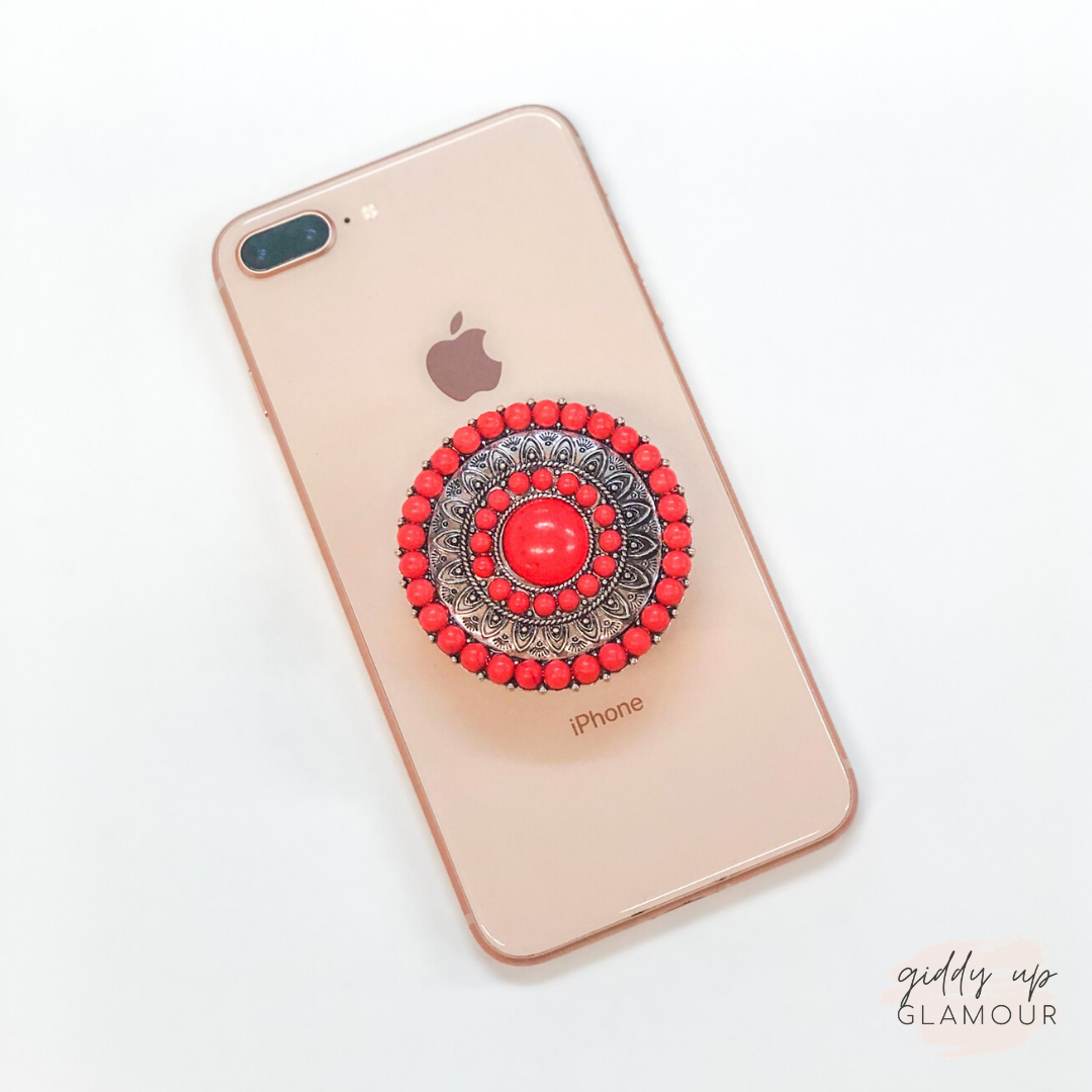 Round Concho Phone Grip with Red Stones - Giddy Up Glamour Boutique