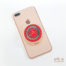 Round Concho Phone Grip with Red Stones
