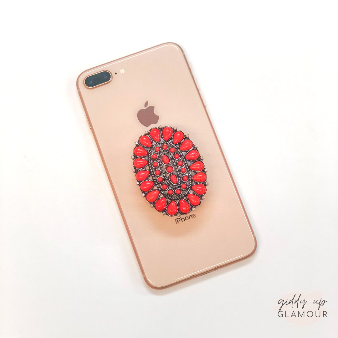 Oval Concho Phone Grip with Red Stones - Giddy Up Glamour Boutique
