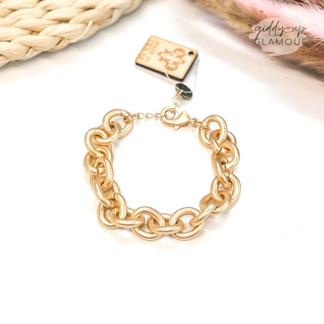 Pink Panache | Gold Chain Link Bracelet with Adjustable Chain - Giddy Up Glamour Boutique