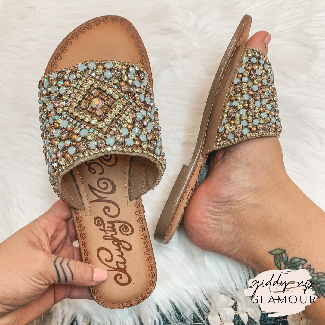 Last Chance Size 10 | Susanna Embellished Slide Sandal in Mint Multi - Giddy Up Glamour Boutique