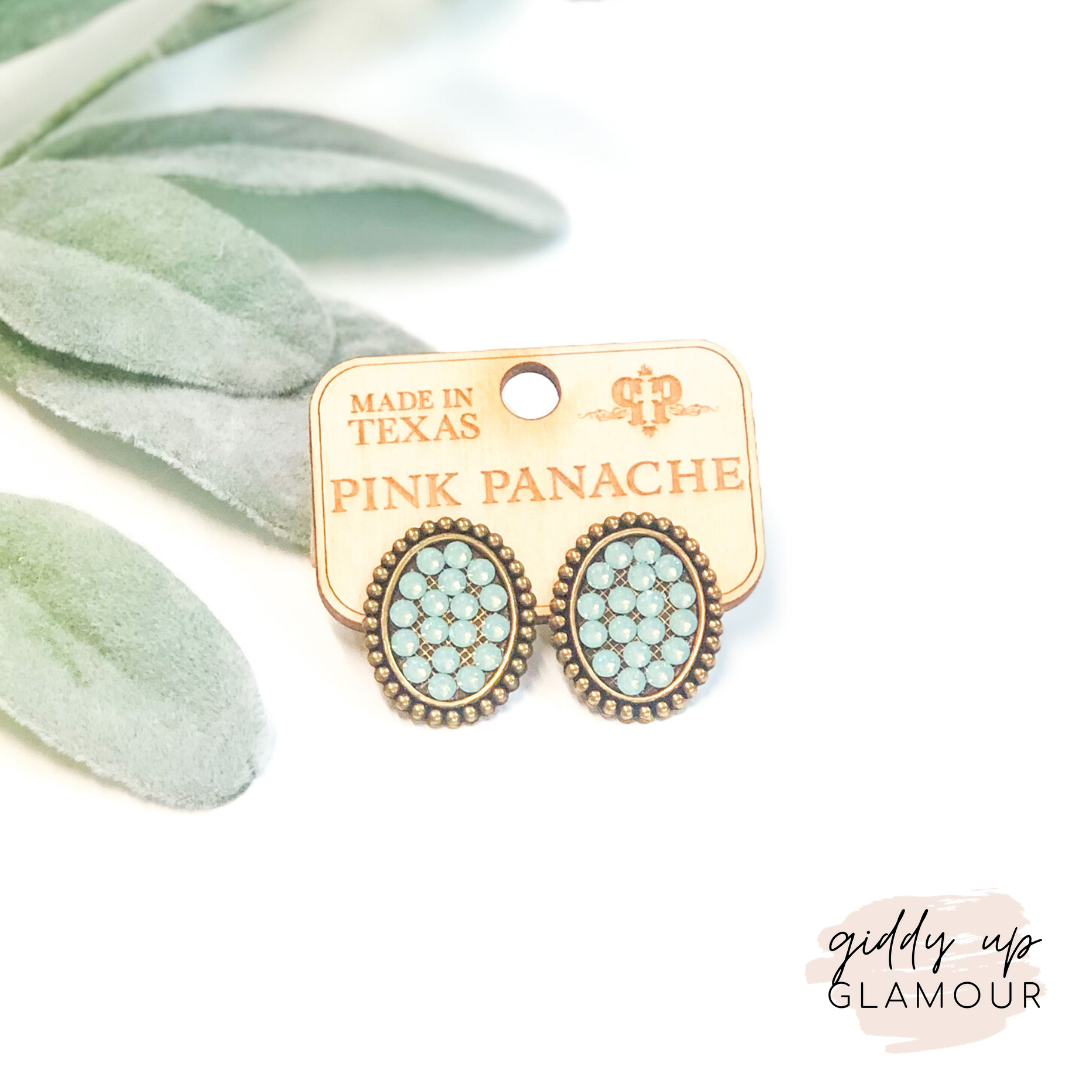 Pink Panache Mini Bronze Oval Stud Earrings with Pacific Opal Crystals - Giddy Up Glamour Boutique