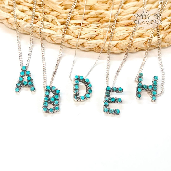 Scott Skeets | Navajo Handmade Sterling Silver and Kingman Turquoise Initial Necklace - Giddy Up Glamour Boutique