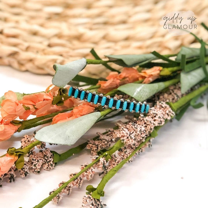 V Martz | Zuni Handmade Sterling Silver Cuff with Turquoise Stones - Giddy Up Glamour Boutique