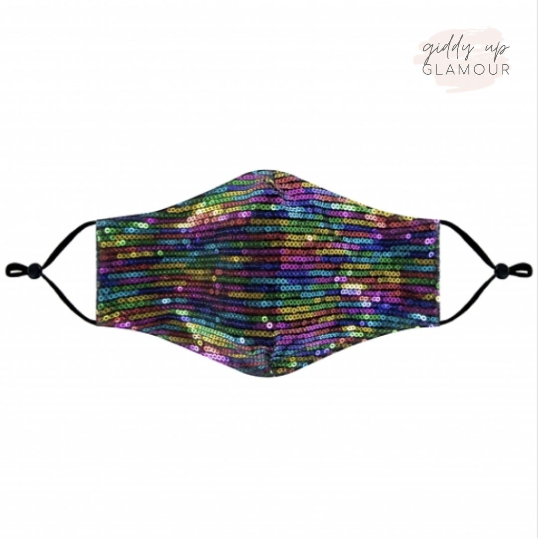 Safe and Sassy Striped Sequin Face Covering in Rainbow
