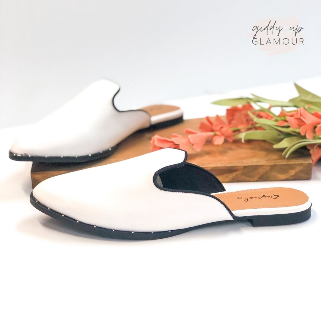 Last Chance Size 5.5, 6 & 6.5 | Meet Me in Malibu Flat Mule Slide On in White - Giddy Up Glamour Boutique