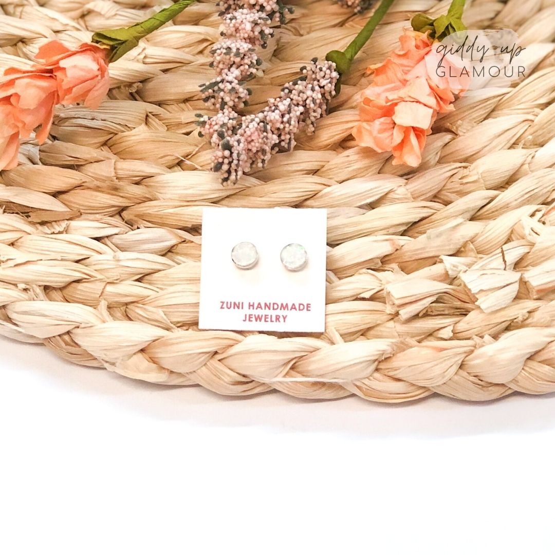 Sarah Bowannie | Zuni Handmade Sterling Silver and Opal Circle Stud Earrings