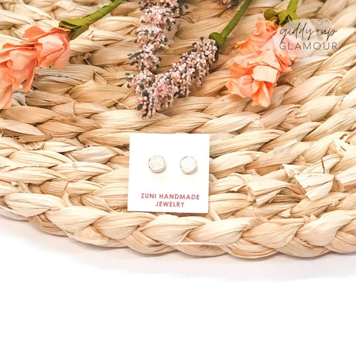 Sarah Bowannie | Zuni Handmade Sterling Silver and Opal Circle Stud Earrings - Giddy Up Glamour Boutique
